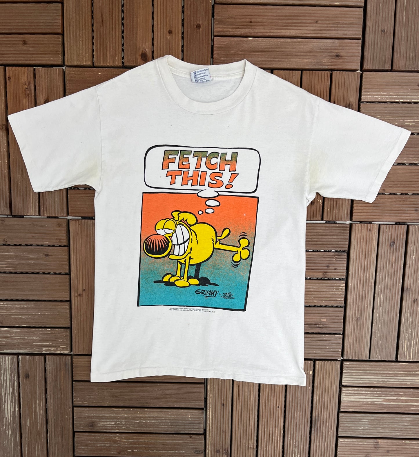 Mother Goose & Grim Fetch This! Graphic Tee | Size Medium | Vintage 1990s Funny Promotional Cartoon White T-Shirt |