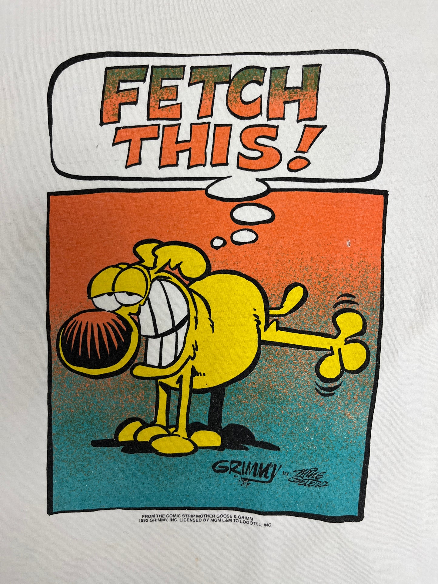 Mother Goose & Grim Fetch This! Graphic Tee | Size Medium | Vintage 1990s Funny Promotional Cartoon White T-Shirt |