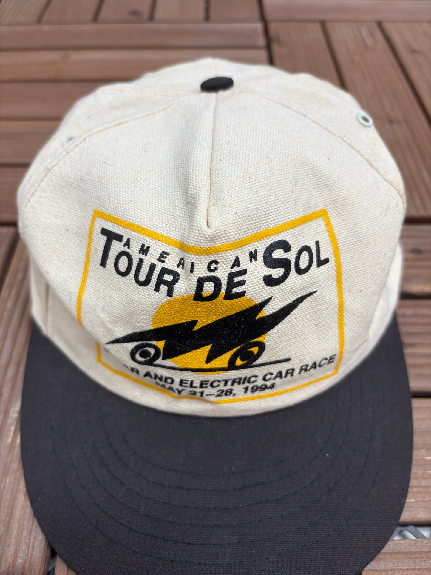 Tour De Sol 1994 Car Meet Graphic Hat | Snap Back | Vintage 1990s Car Promotional White Cap |