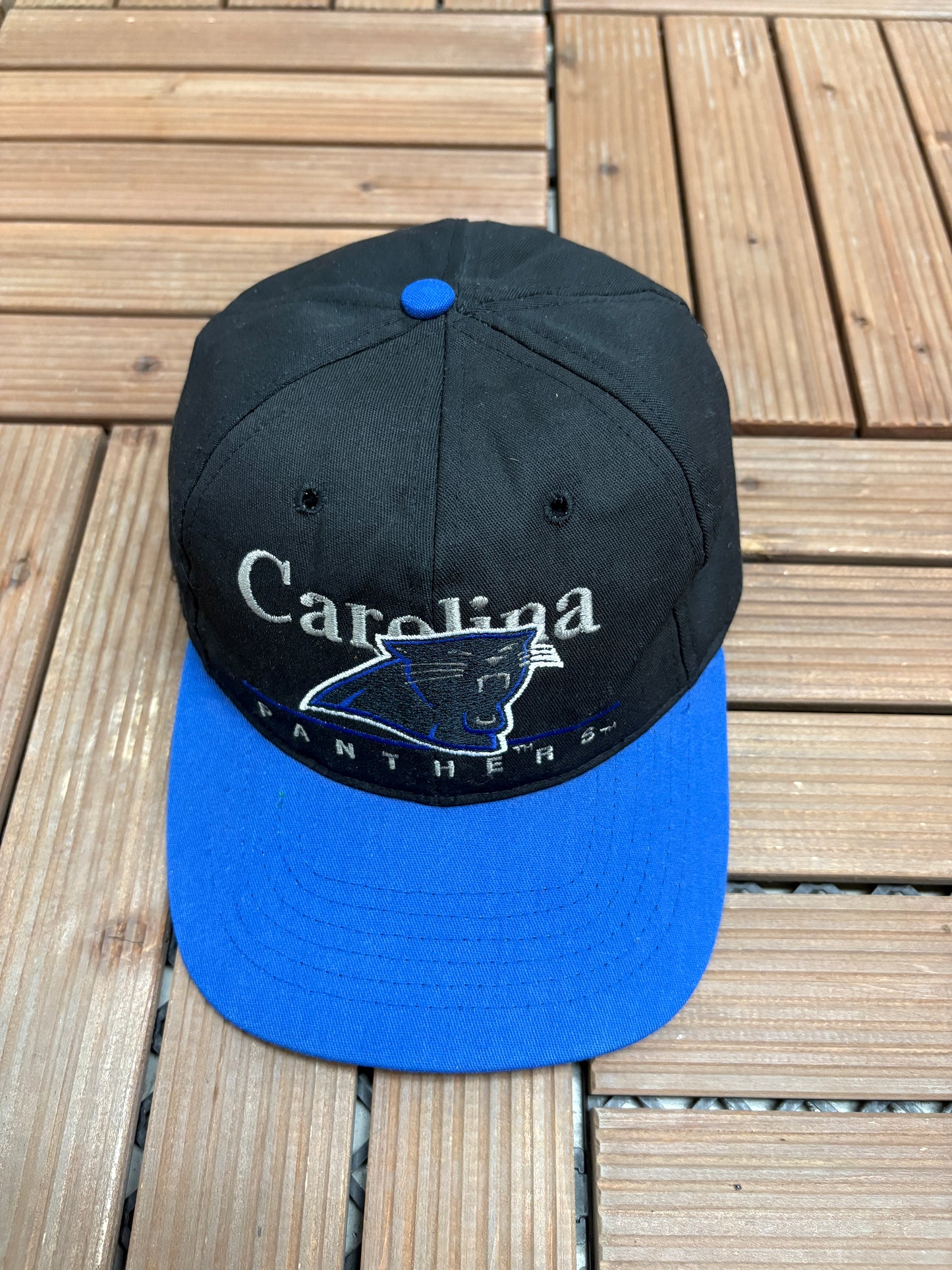 Carolina Panthers Embroidered Graphic Hat | Snap Back | Vintage 1990s NFL Football Black Cap |