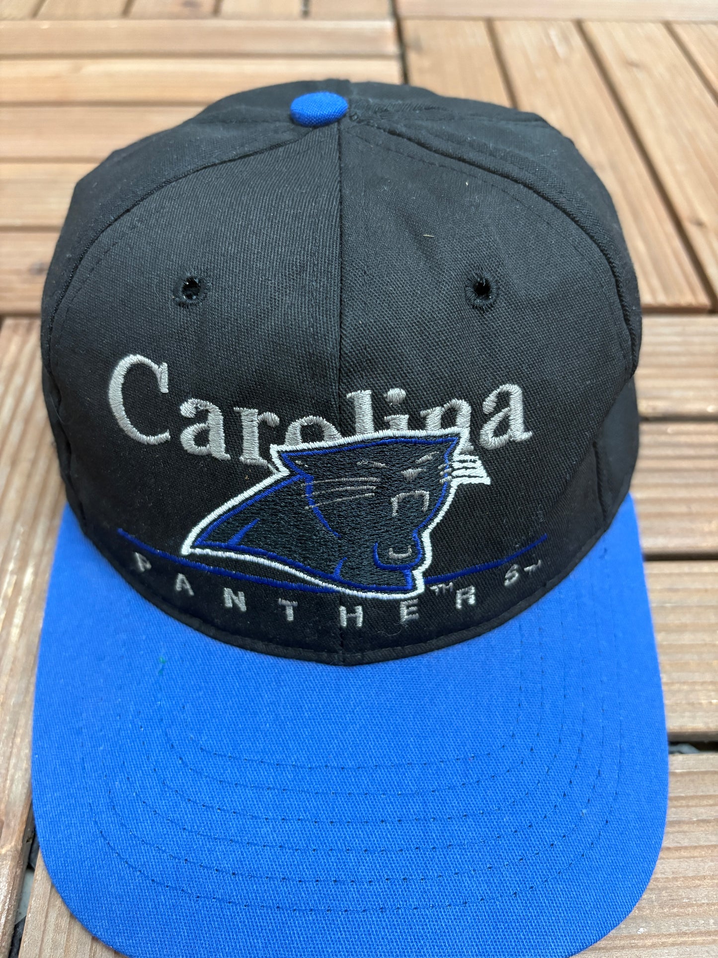 Carolina Panthers Embroidered Graphic Hat | Snap Back | Vintage 1990s NFL Football Black Cap |