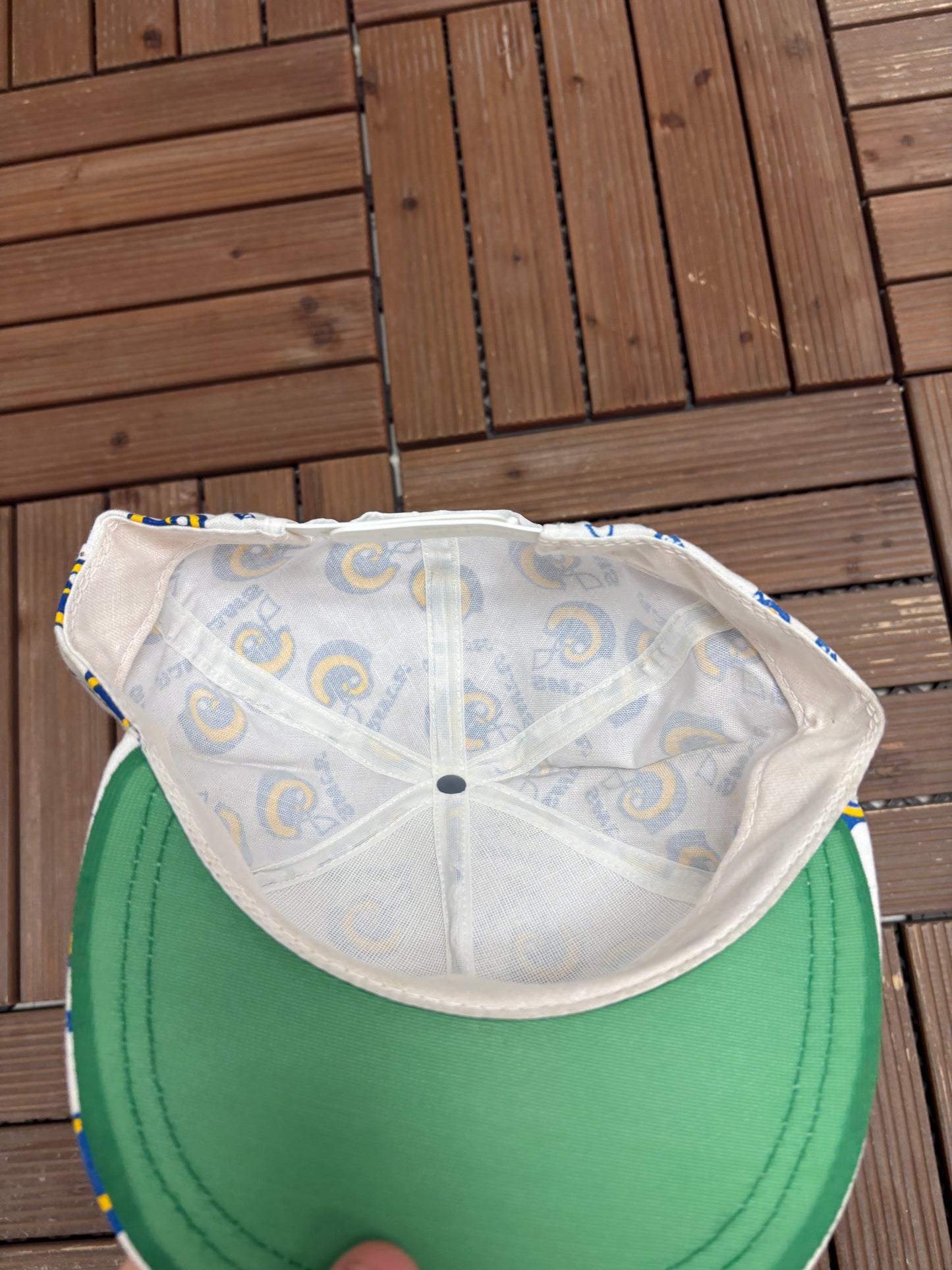 Los Angeles Rams Helmet All Over Print Graphic Hat | Snap Back | Vintage 1990s NFL Football White Hat |