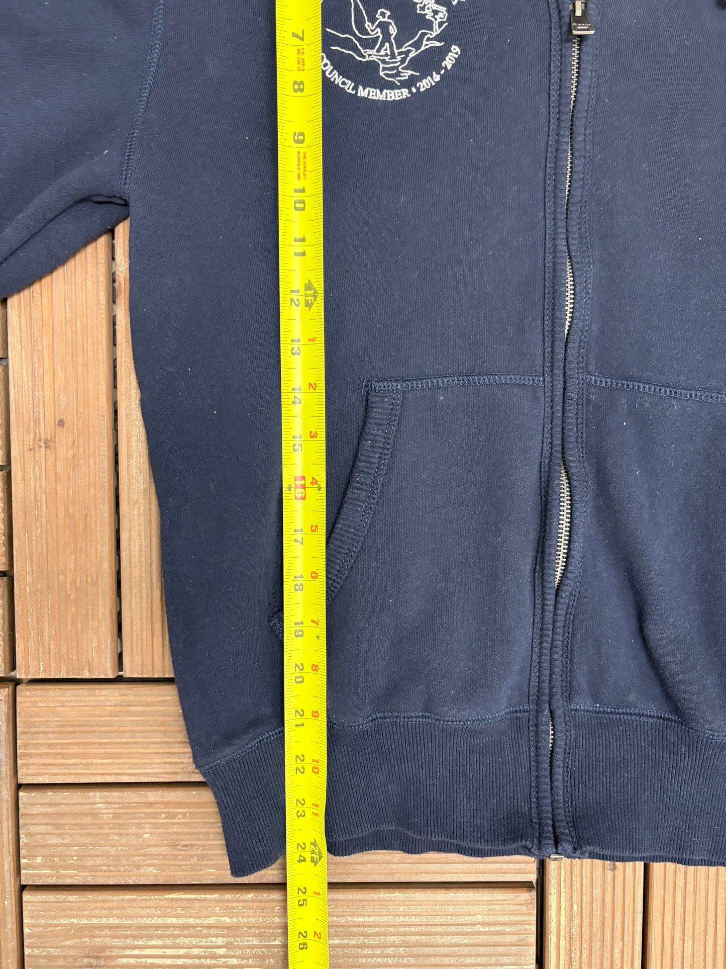 Schitt's Creek Council Member Embroidered Graphic Hoodie | Size Small | Modern Television Series Blue Sweater |