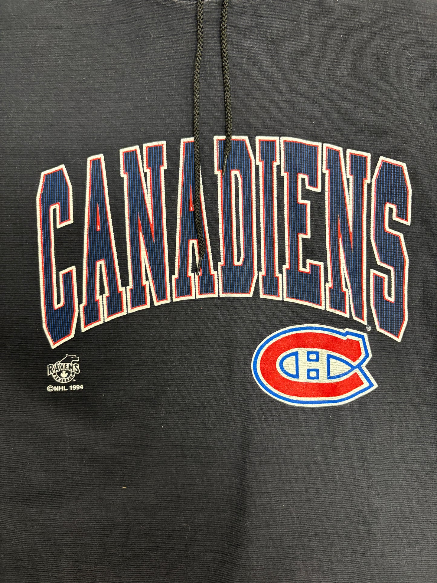 Montreal Canadiens Tank Top Graphic Hoodie | Size Medium | Vintage 1990s NHL Hockey Black T-Shirt |