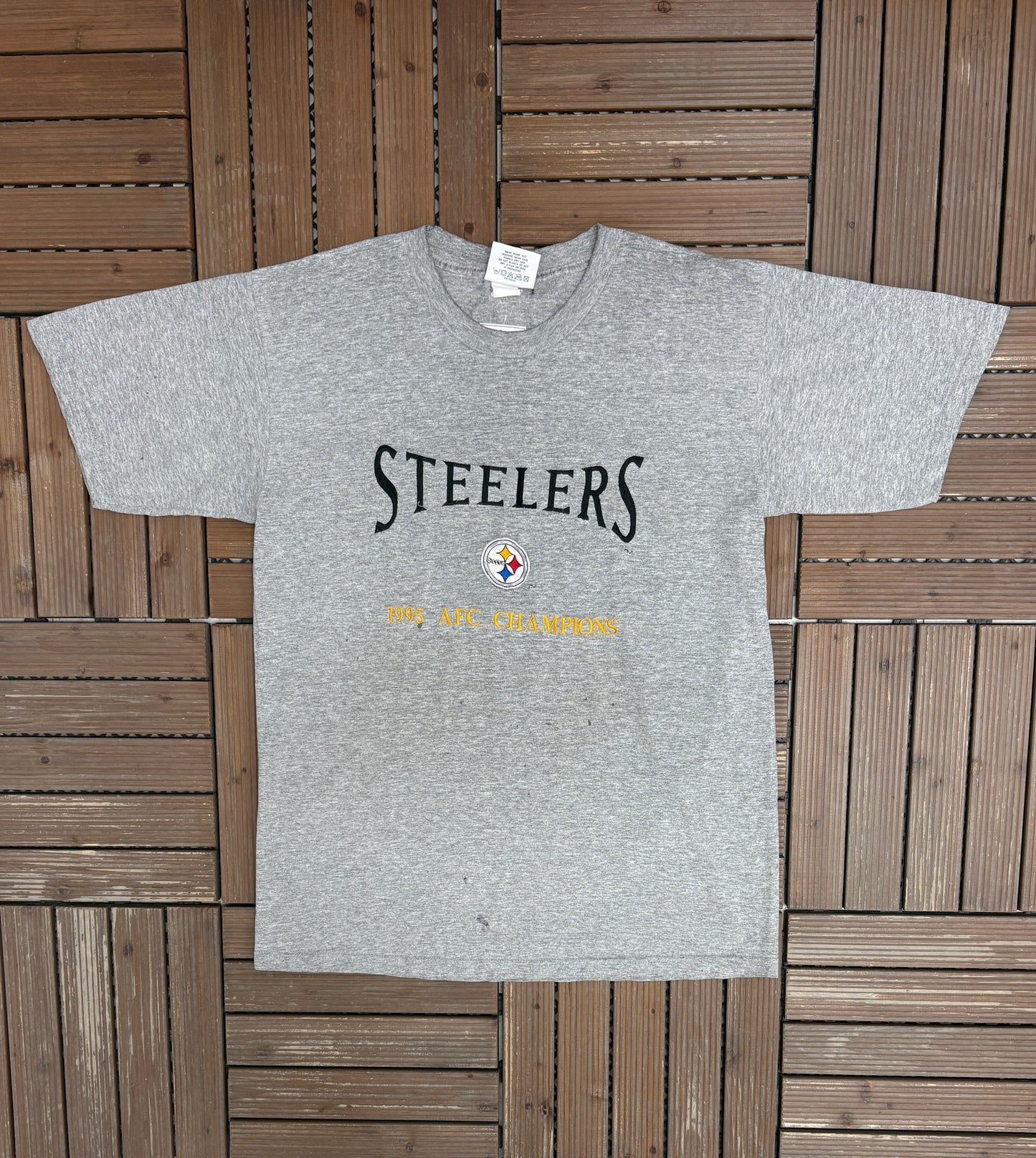 Pittsburgh Steelers 1995 AFC Champions Graphic Tee | Size Large | Vintage 1990s NFL Football Grey T-Shirt |