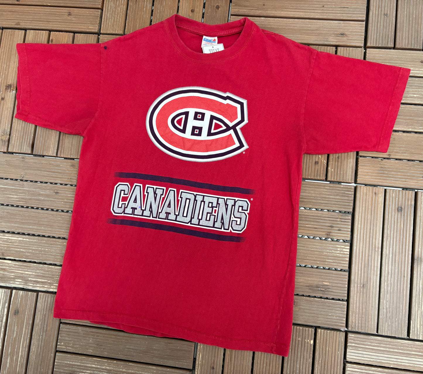 Montreal Canadiens Graphic Tee | Size Medium | Vintage 1990s NHL Hockey Red T-Shirt |