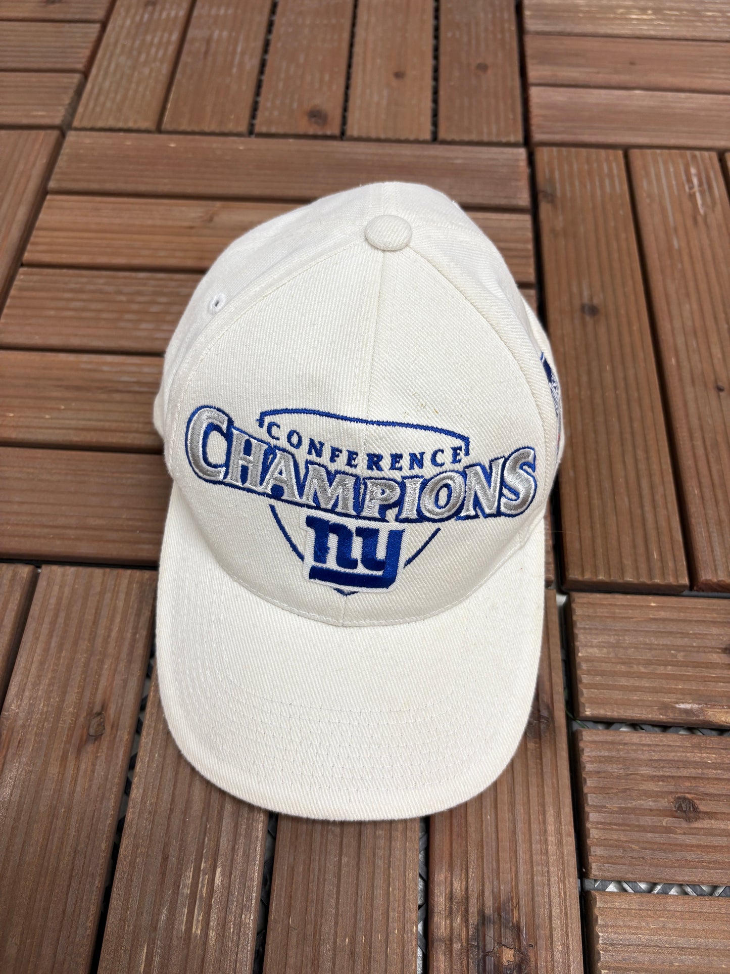 New York Giants Conference Champions Graphic Hat | Strap Back | Vintage 2000s NFL Football White Cap |