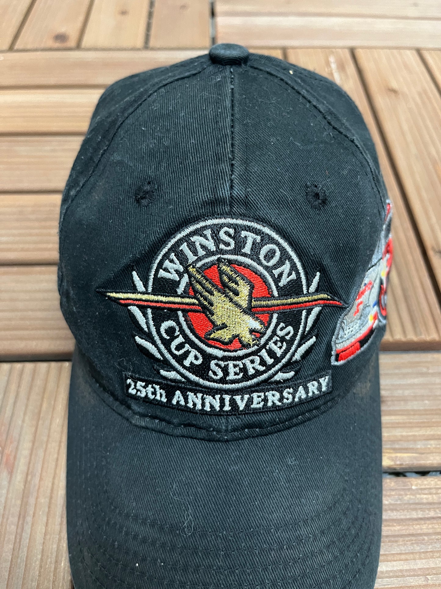 NASCAR Winston Cup Series 25th Anniversary Graphic Hat | Strap Back | Vintage 1990s Racing Black Cap |