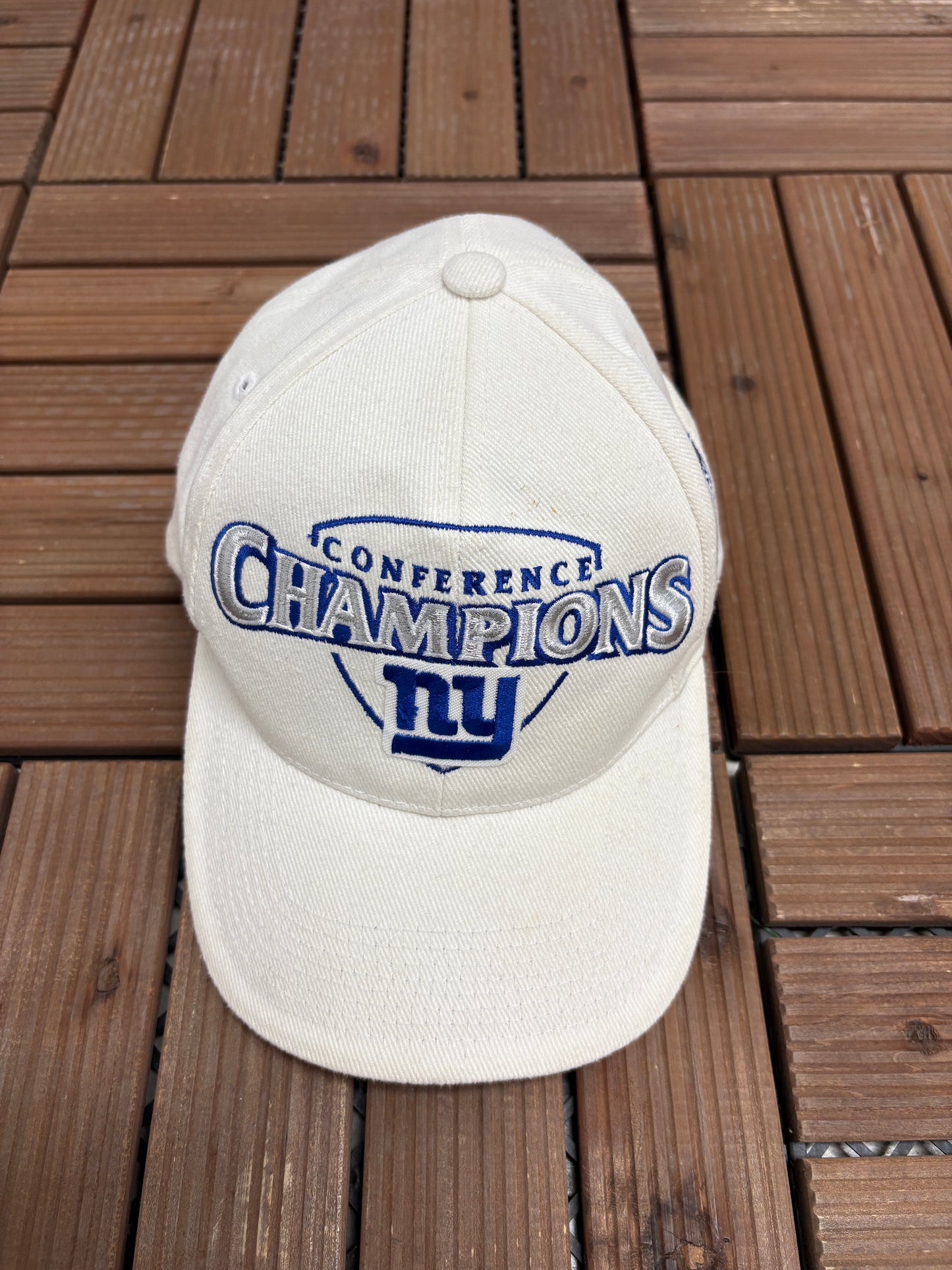 New York Giants Conference Champions Graphic Hat | Strap Back | Vintage 2000s NFL Football White Cap |