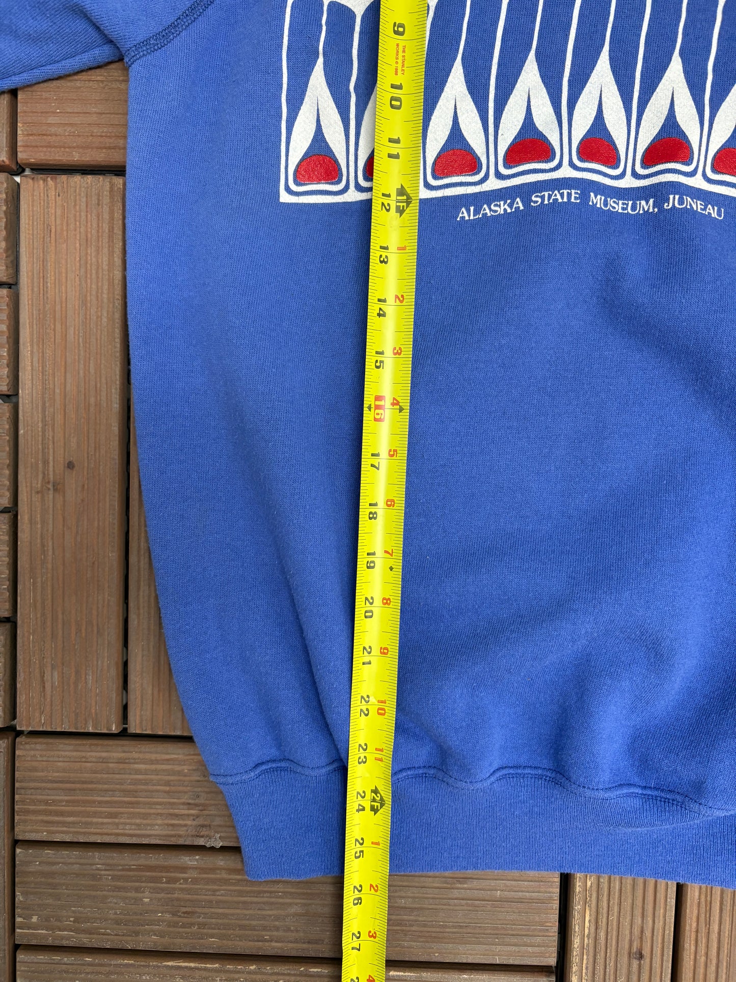 Alaska State Museum Graphic Crewneck | Size Medium | Vintage 1980s Tourist Promotional Blue Sweater |