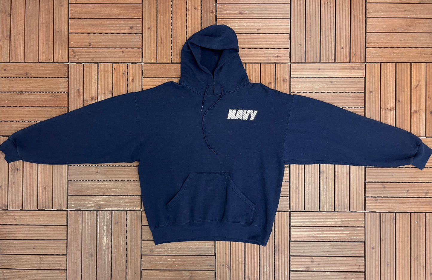 United States of America Navy Graphic Sweater | Size Large | Vintage 1990s Made in USA Blue Hoodie |