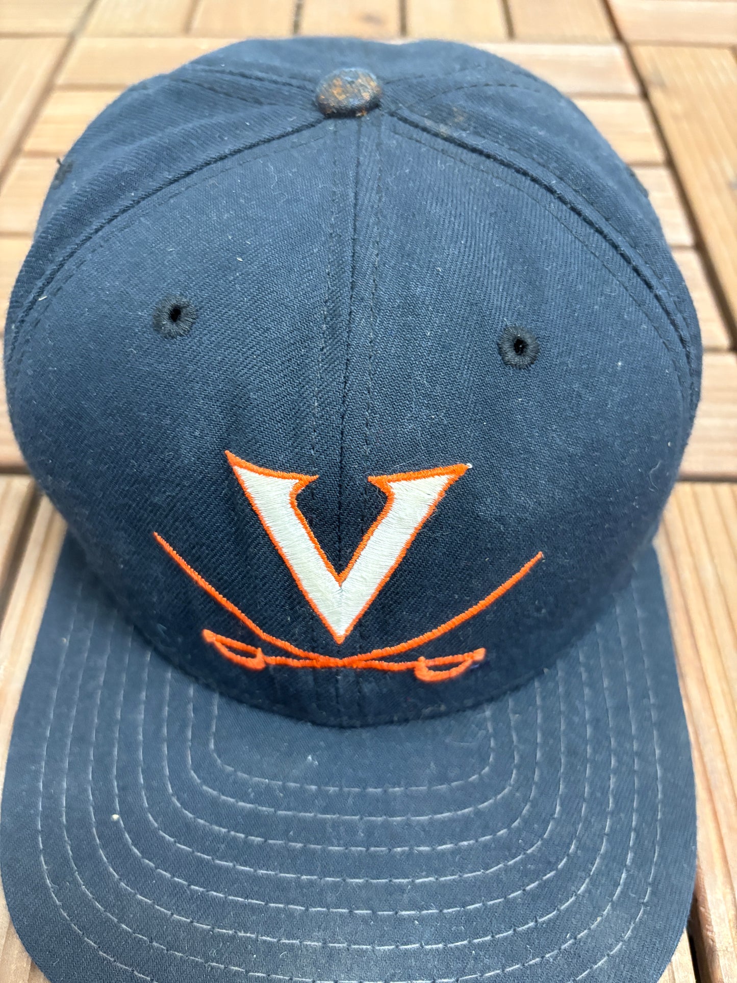 Virginia Cavaliers Graphic Hat | Snap Back | Vintage 1990s Made in USA Blue College Cap |