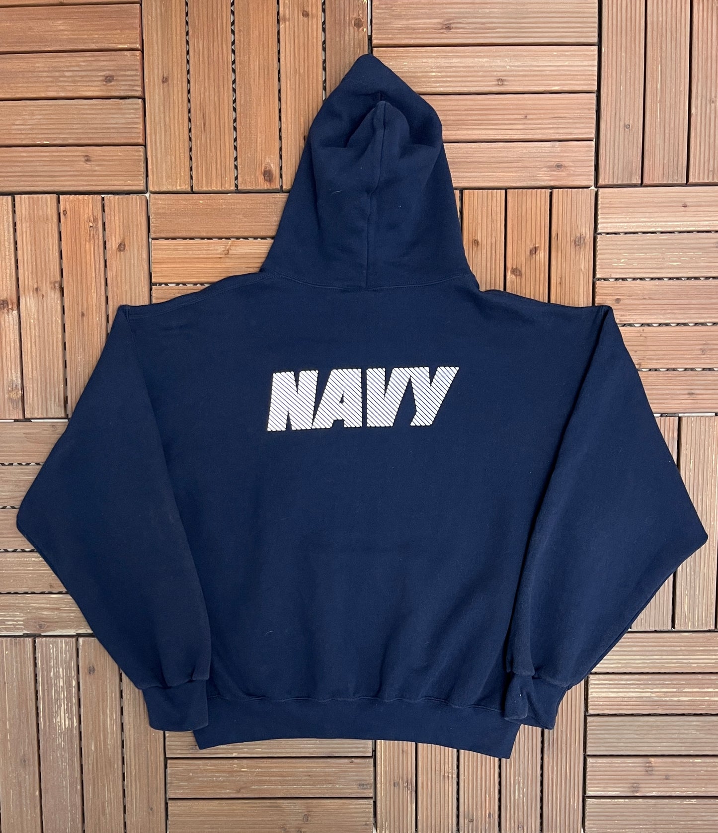 United States of America Navy Graphic Sweater | Size Large | Vintage 1990s Made in USA Blue Hoodie |