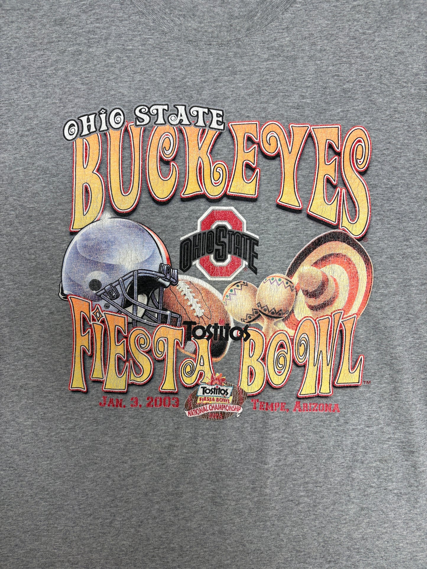 Ohio State Buckeyes Tostitos Fiesta Bowl Graphic Tee | Size XX-Large | Vintage 2000s Grey College Football T-Shirt |