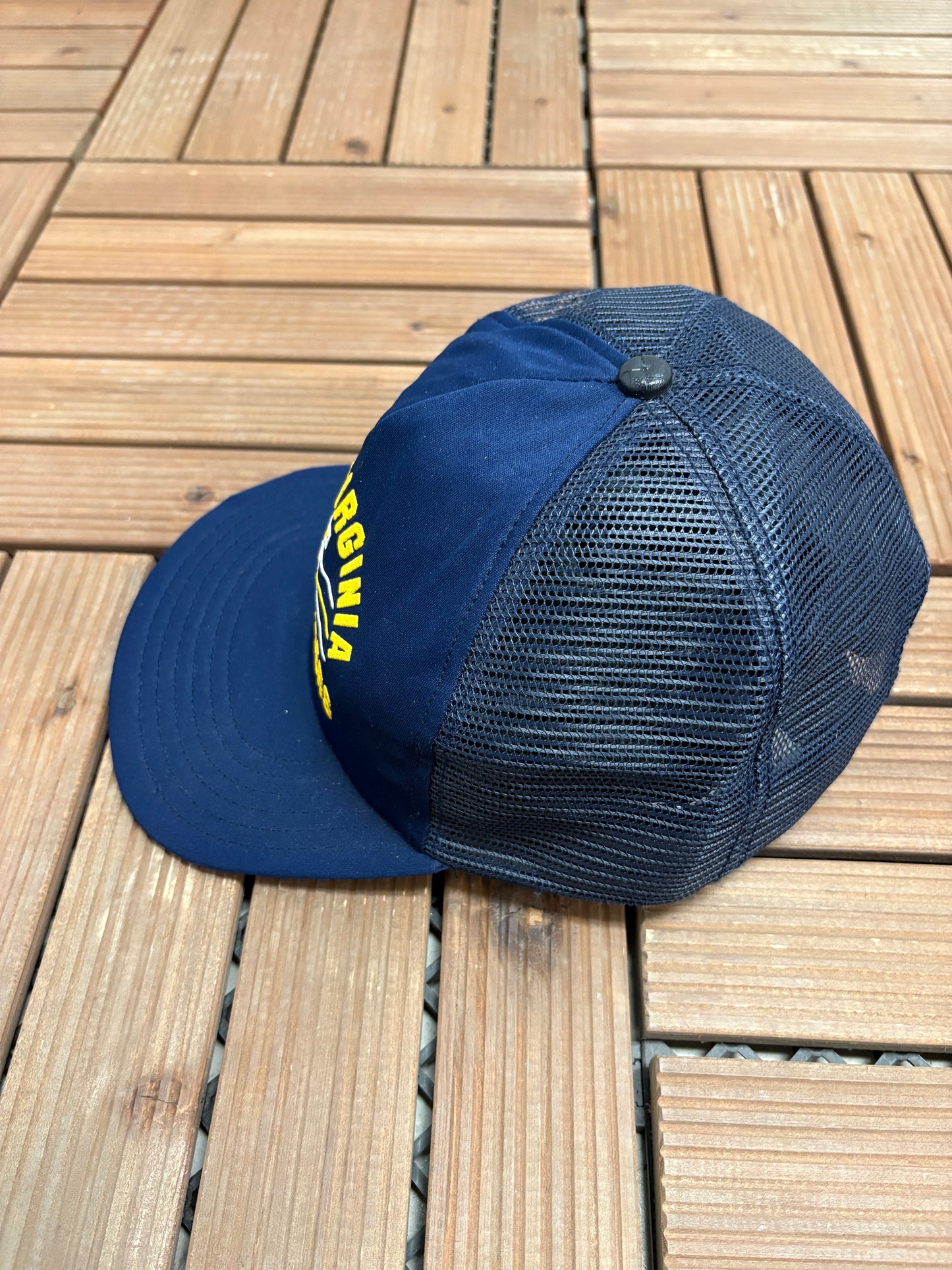 West Virginia Mountaineers Graphic Hat | Snap Back | Vintage 1990s College Trucker Blue Cap |