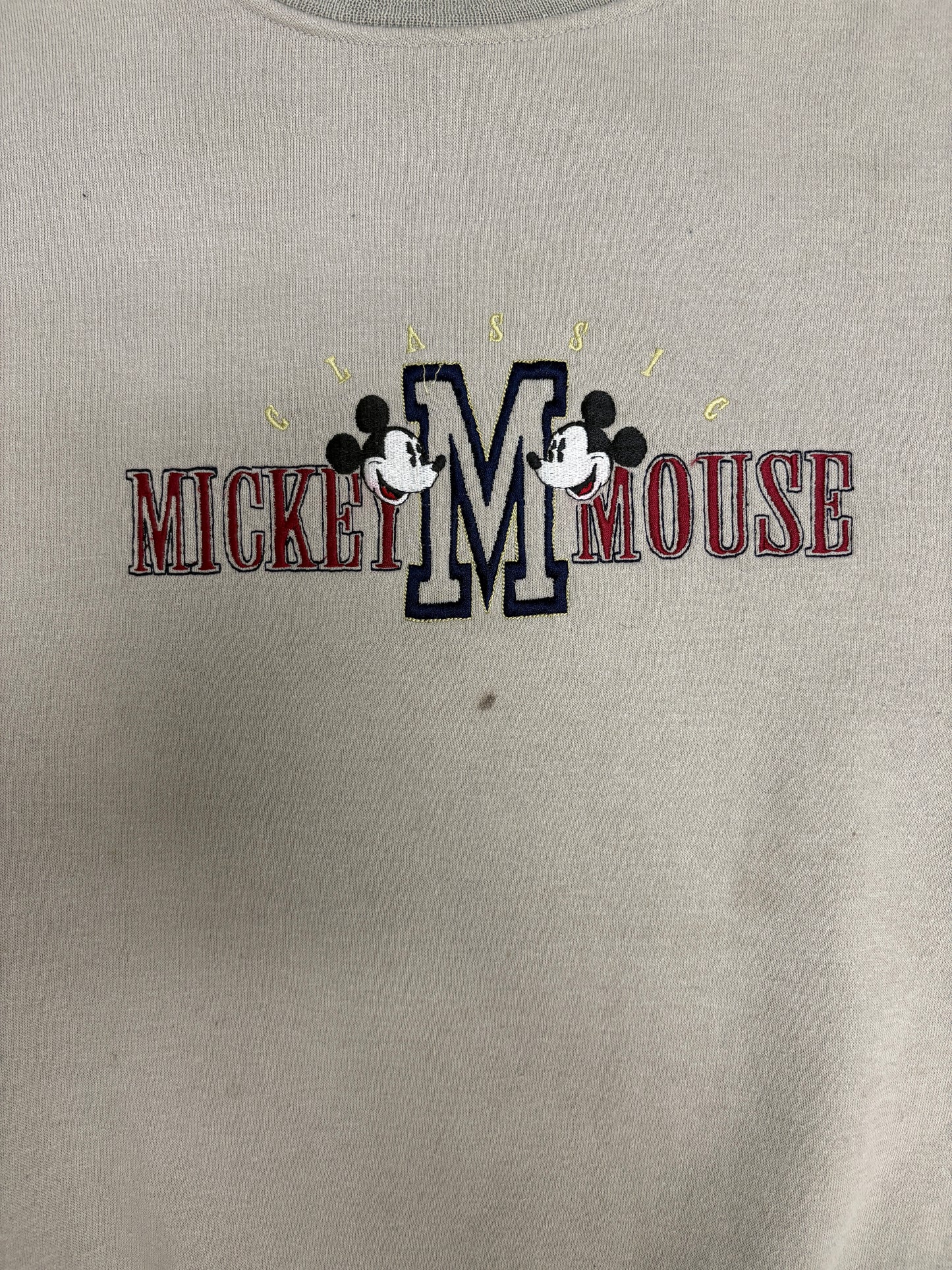 Mickey Mouse Embroidered Graphic Crewneck | Size X-Large | Vintage 2000s Disney Promotional Beige Sweater |