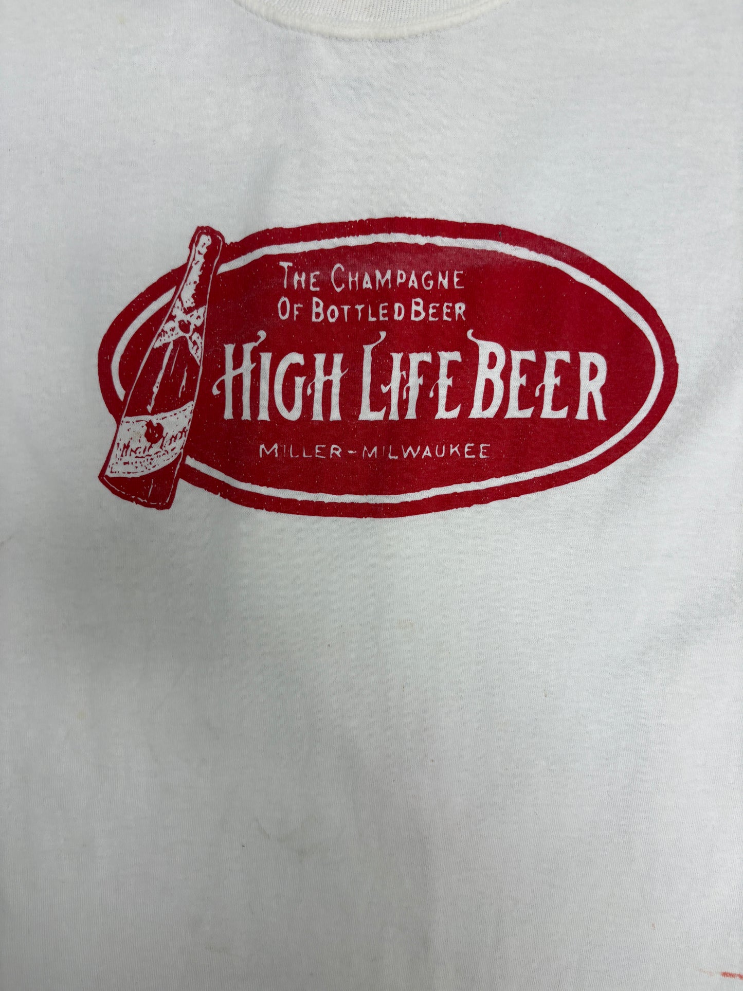 Miller High Life Beer Graphic Tee | Size X-Large | Vintage 2000s White Alcohol Promotional T-Shirt |