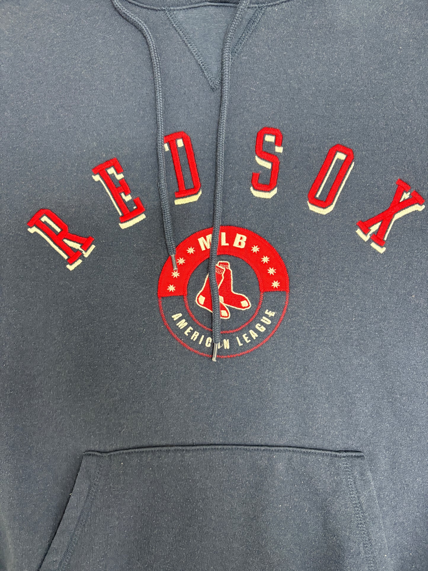 Boston Red Sox Embroidered Graphic Hoodie | Size Large | Vintage 2000s MLB Baseball Blue Sweater |