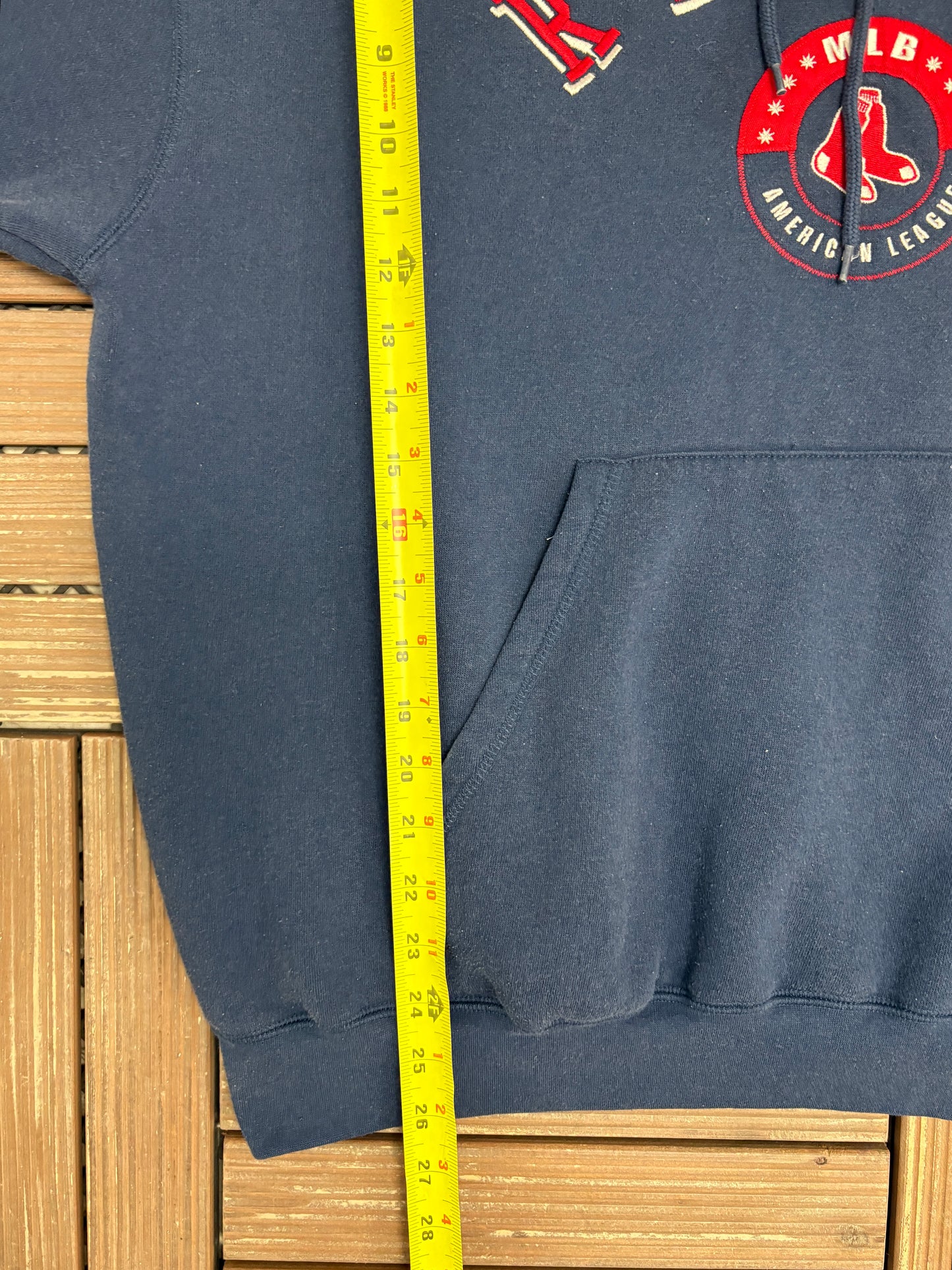 Boston Red Sox Embroidered Graphic Hoodie | Size Large | Vintage 2000s MLB Baseball Blue Sweater |