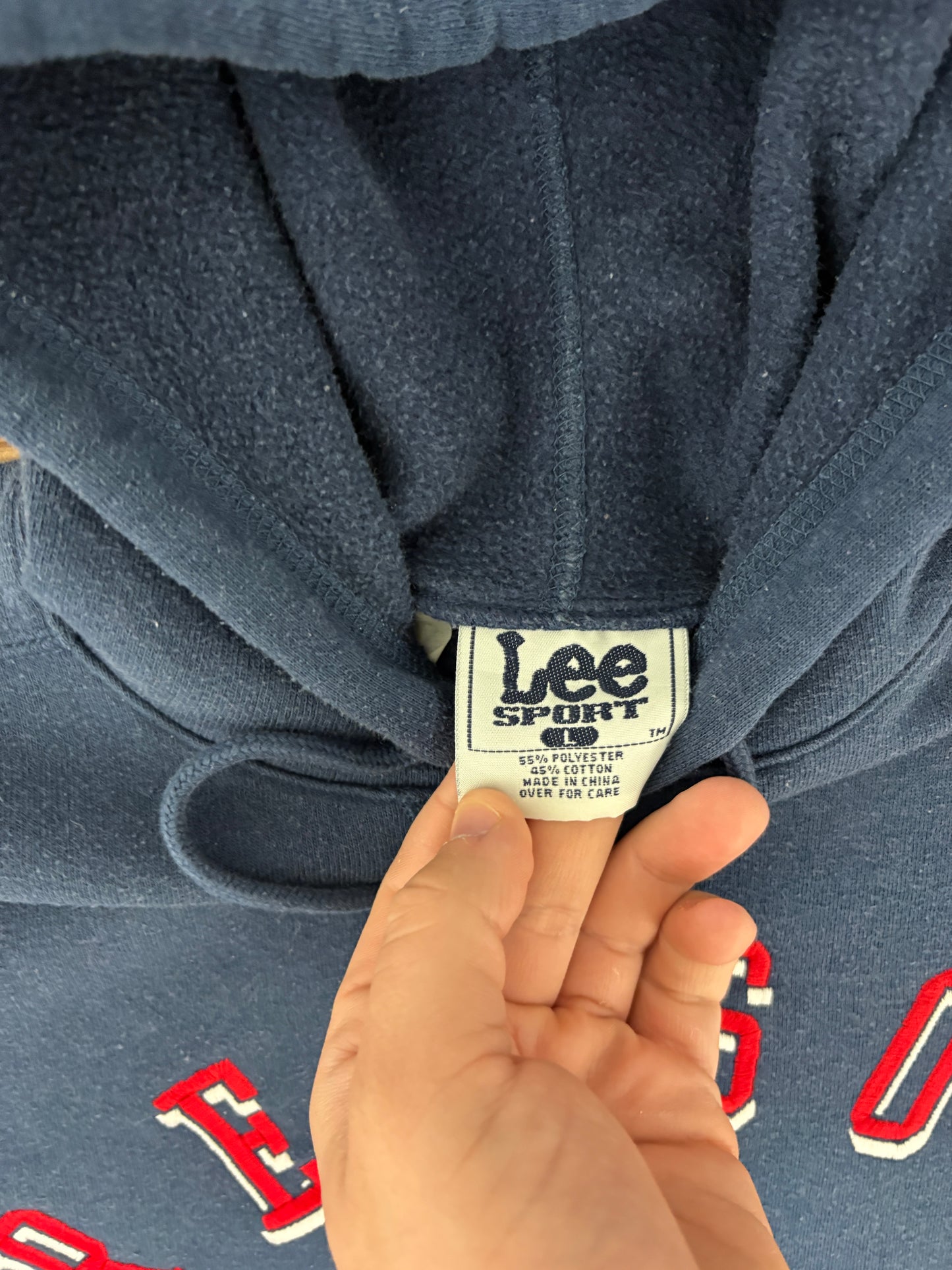 Boston Red Sox Embroidered Graphic Hoodie | Size Large | Vintage 2000s MLB Baseball Blue Sweater |
