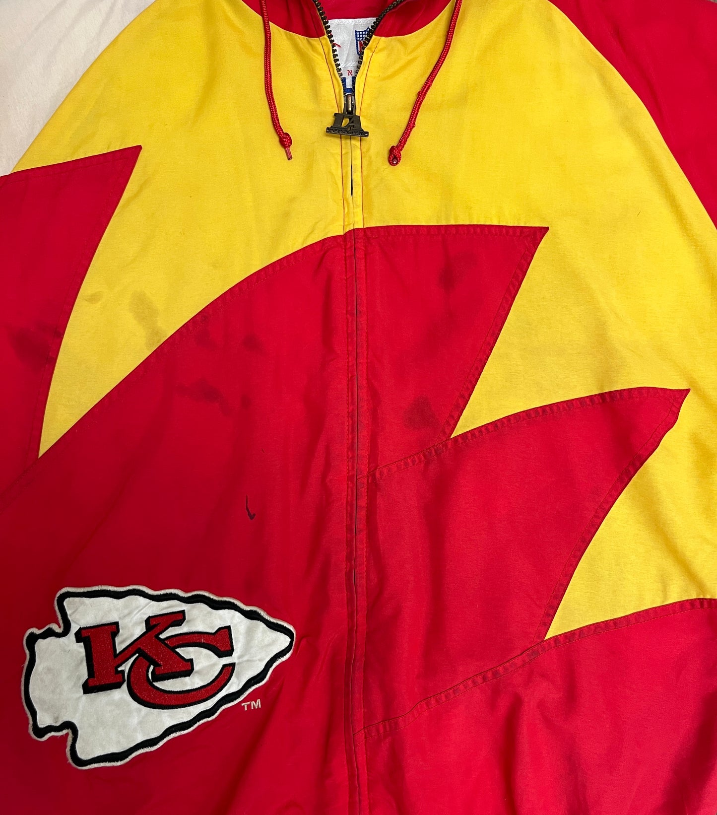 Kansas City Chiefs Puffer Jacket | Size Large | Vintage 1990s Logo Athletic Sharktooth Jacket |