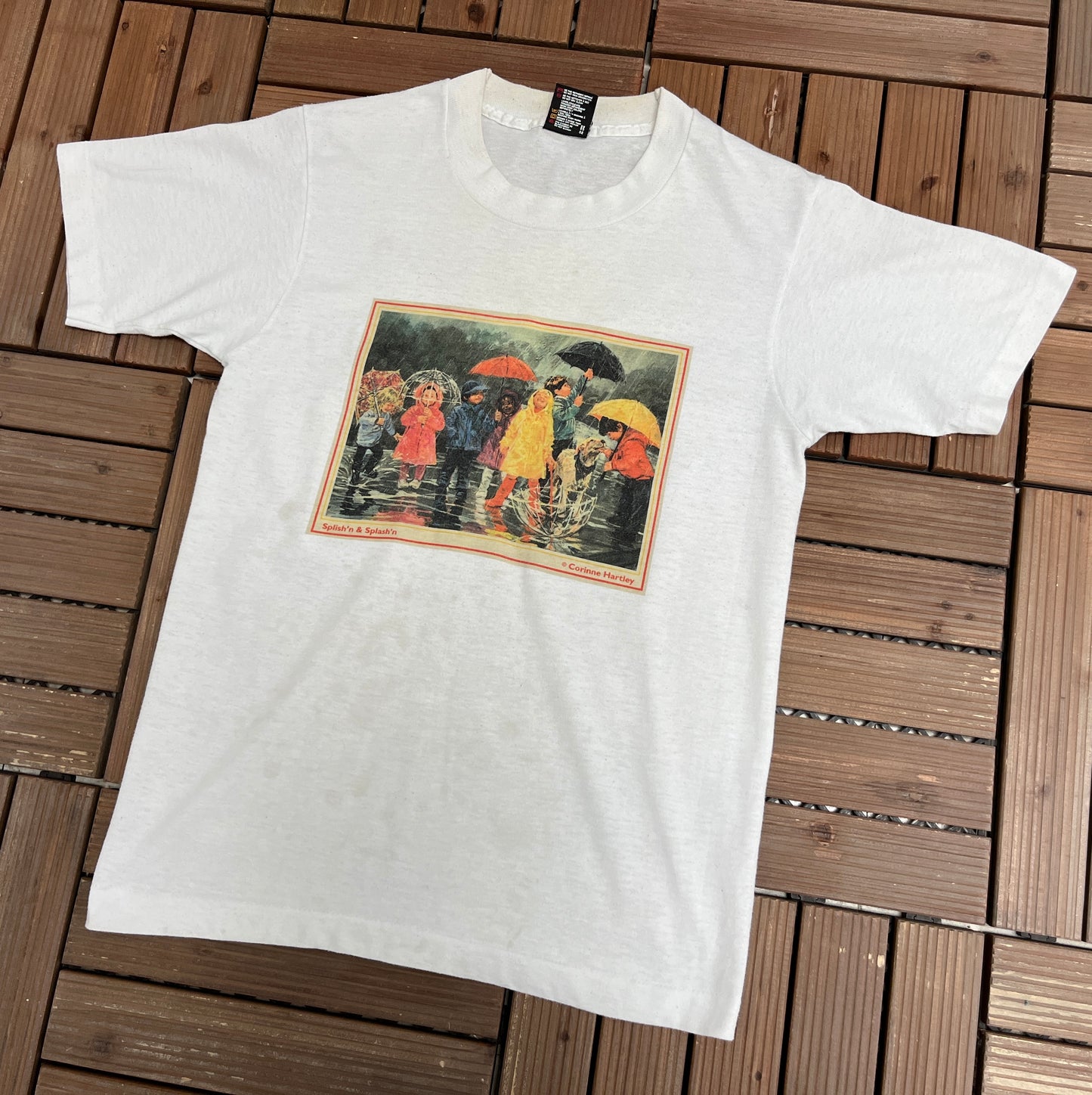 Corinne Hartley "Splish'n & Splash'n" Graphic Tee | Size Small | Vintage 1990s Promotional White T-Shirt |