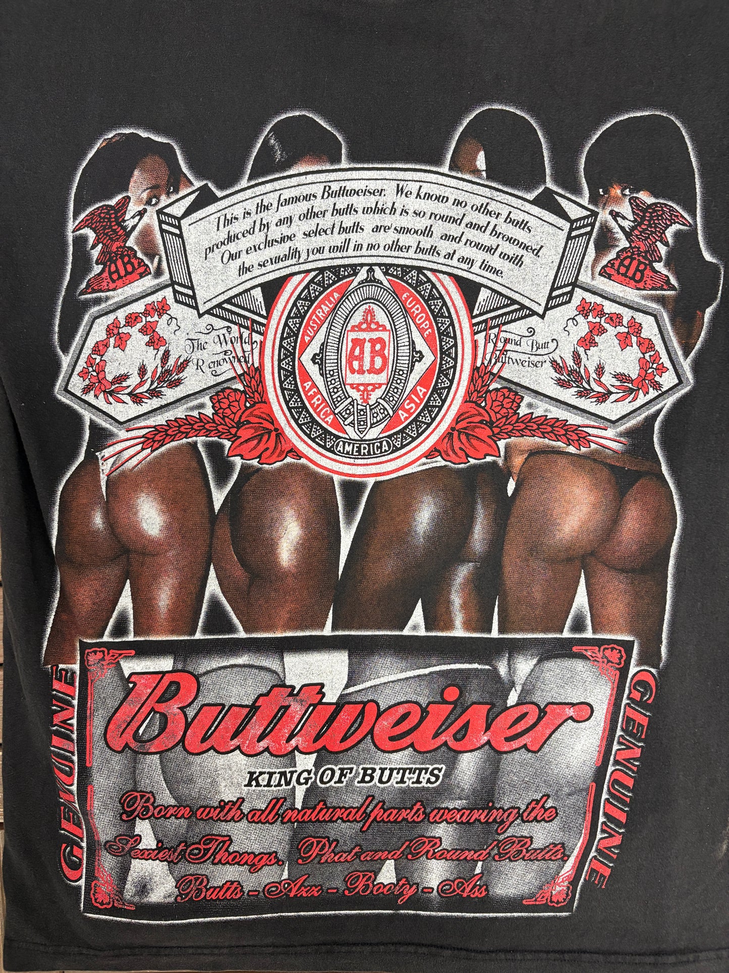 Buttweiser King Of Butts Graphic Tee | Size X-Large | Vintage 2000s Alcohol Promotional Black T-Shirt |