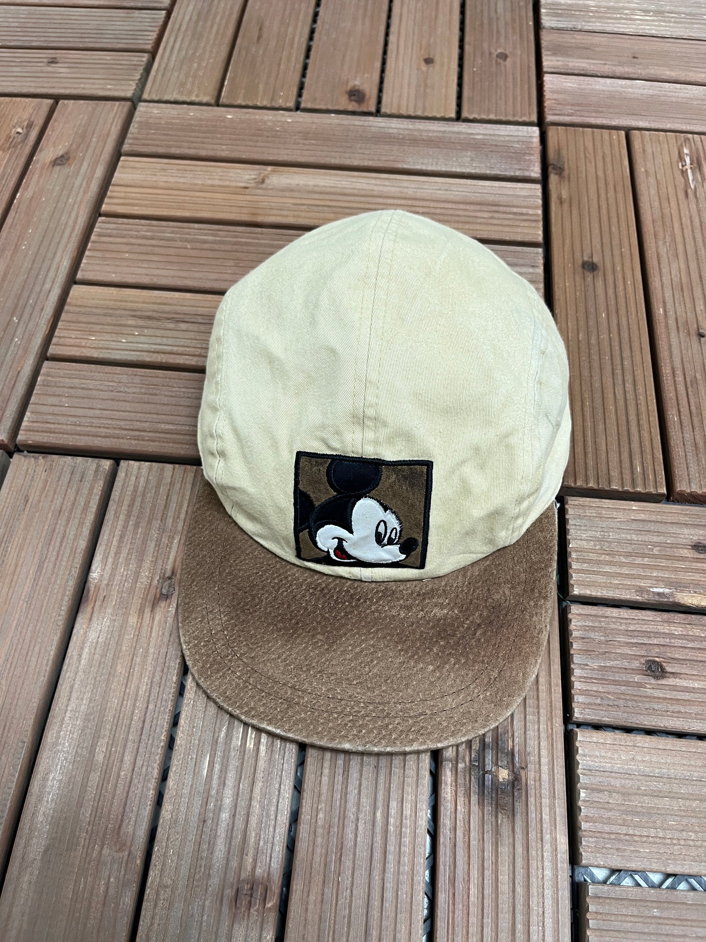 Mickey Mouse Embroidered Graphic Hat | One Size | Vintage 1990s Disney Promotional Beige Cap |