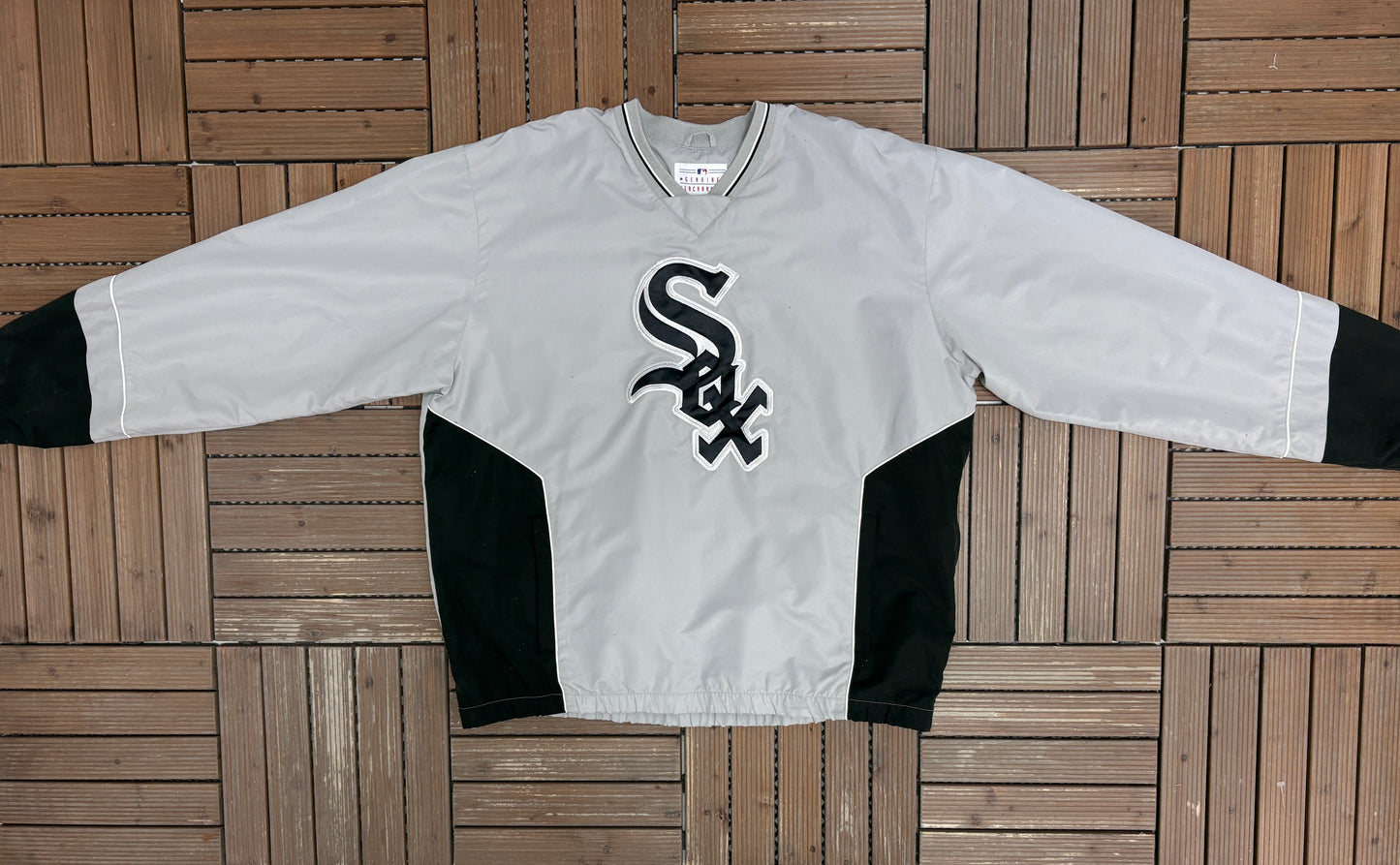Chicago White Sox Stitched Graphic Windbreaker | Size X-Large | Vintage 1990s MLB Baseball Grey Jacket |