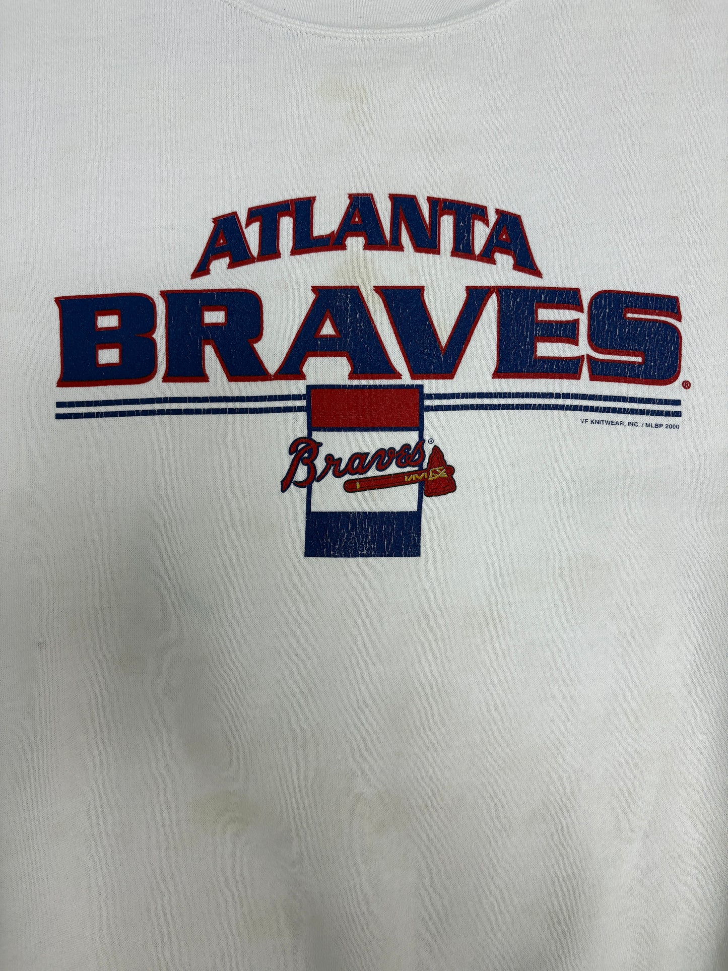 Atlanta Braves Graphic Crewneck | Size XX-Large | Vintage 2000s MLB Baseball White Sweater |