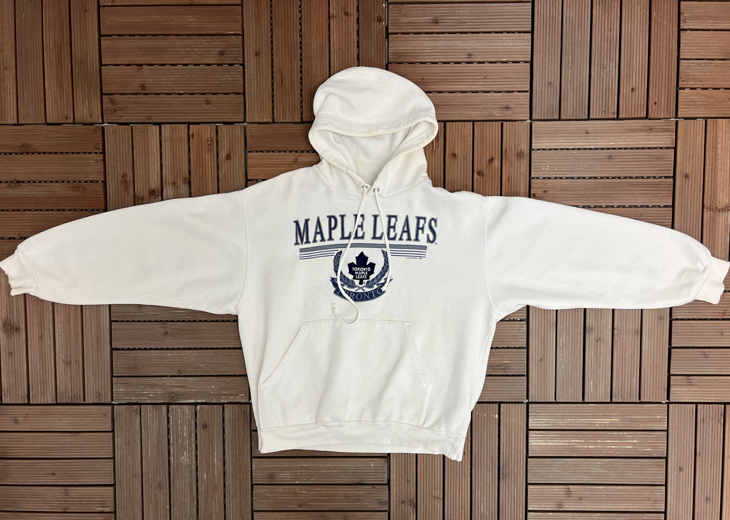 Toronto Maple Leafs Graphic Hoodie | Size Large | Vintage 1990s NHL Hockey White Sweater |