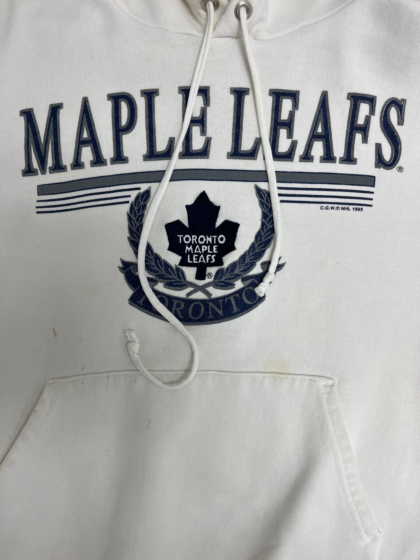 Toronto Maple Leafs Graphic Hoodie | Size Large | Vintage 1990s NHL Hockey White Sweater |