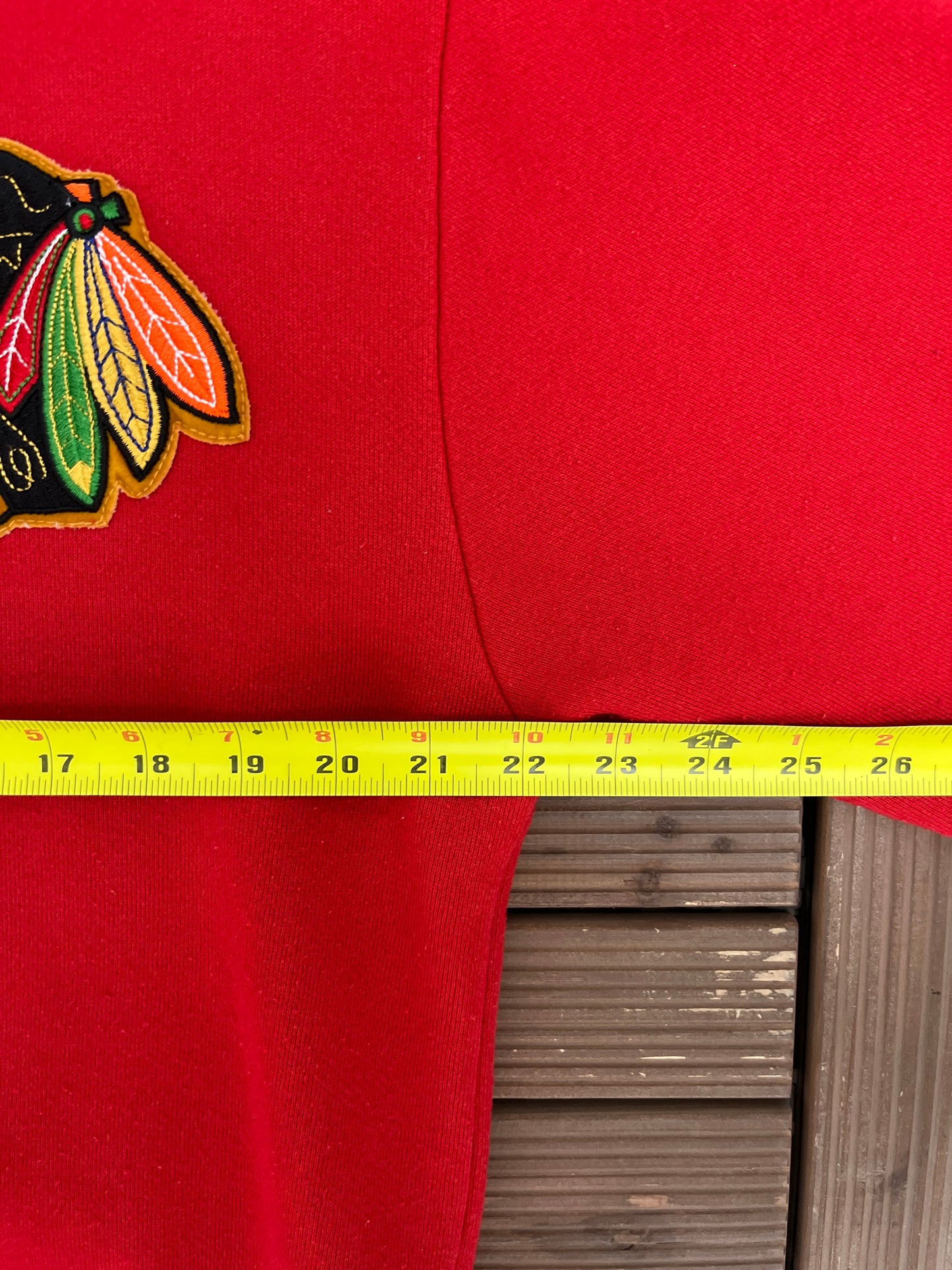 Chicago Blackhawks Stitched Turtleneck Graphic Crewneck | Size Large | Vintage 1990s NHL Hockey Red Sweater |
