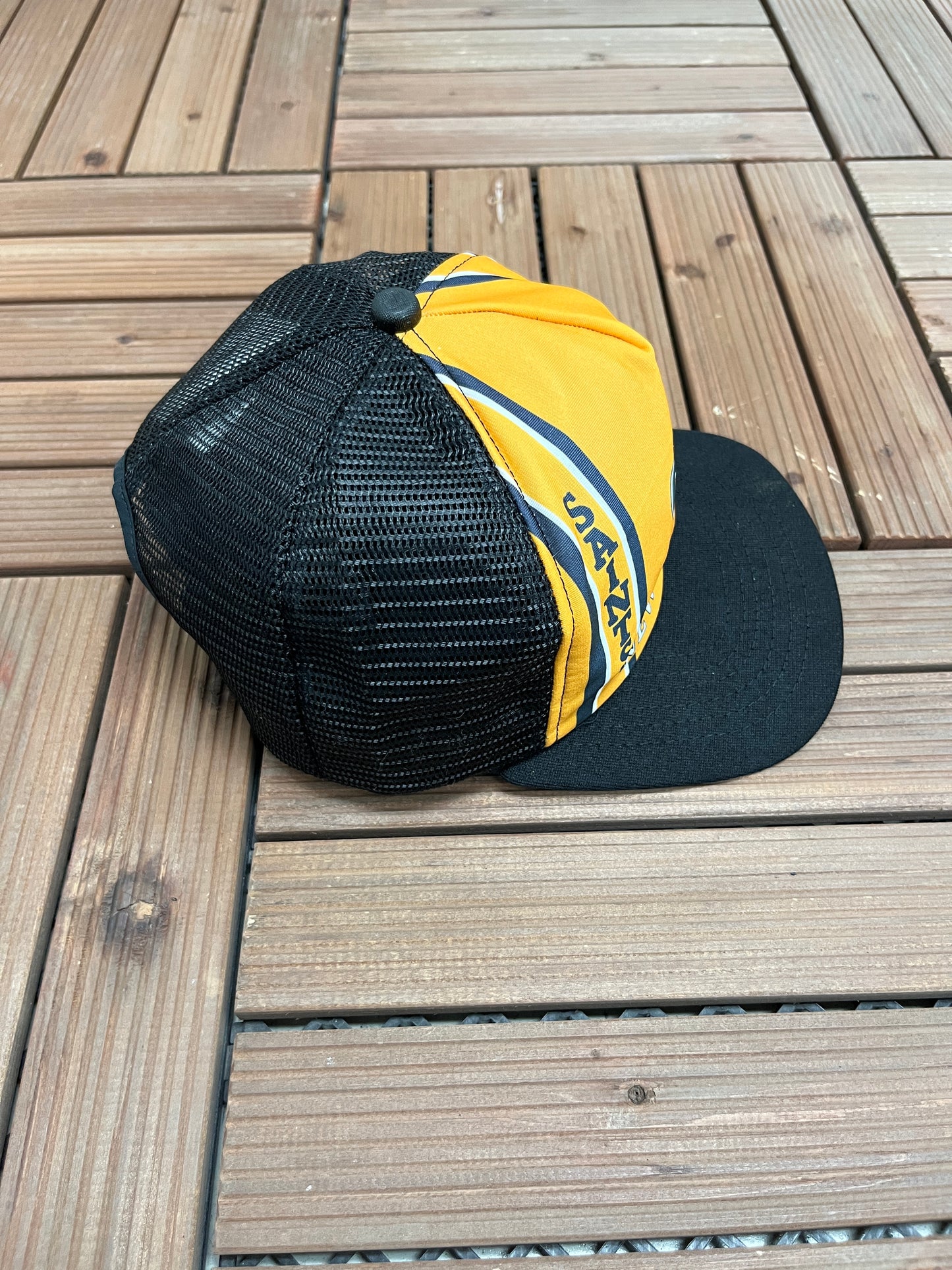 New Orleans Saints Graphic Hat | Snap Back | Vintage 1990s NFL Football Black Cap |