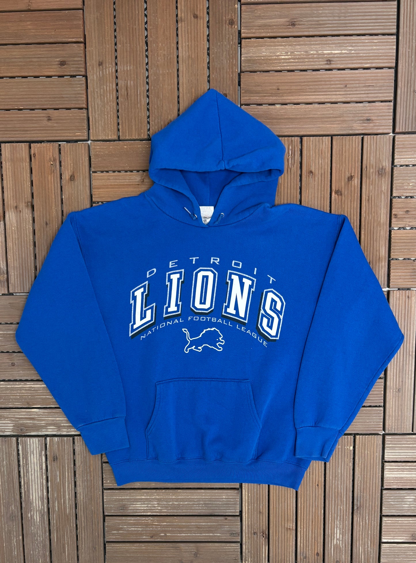 Detroit Lions Graphic Hoodie | Size Medium | Vintage 1990s NFL Football Blue Sweater |