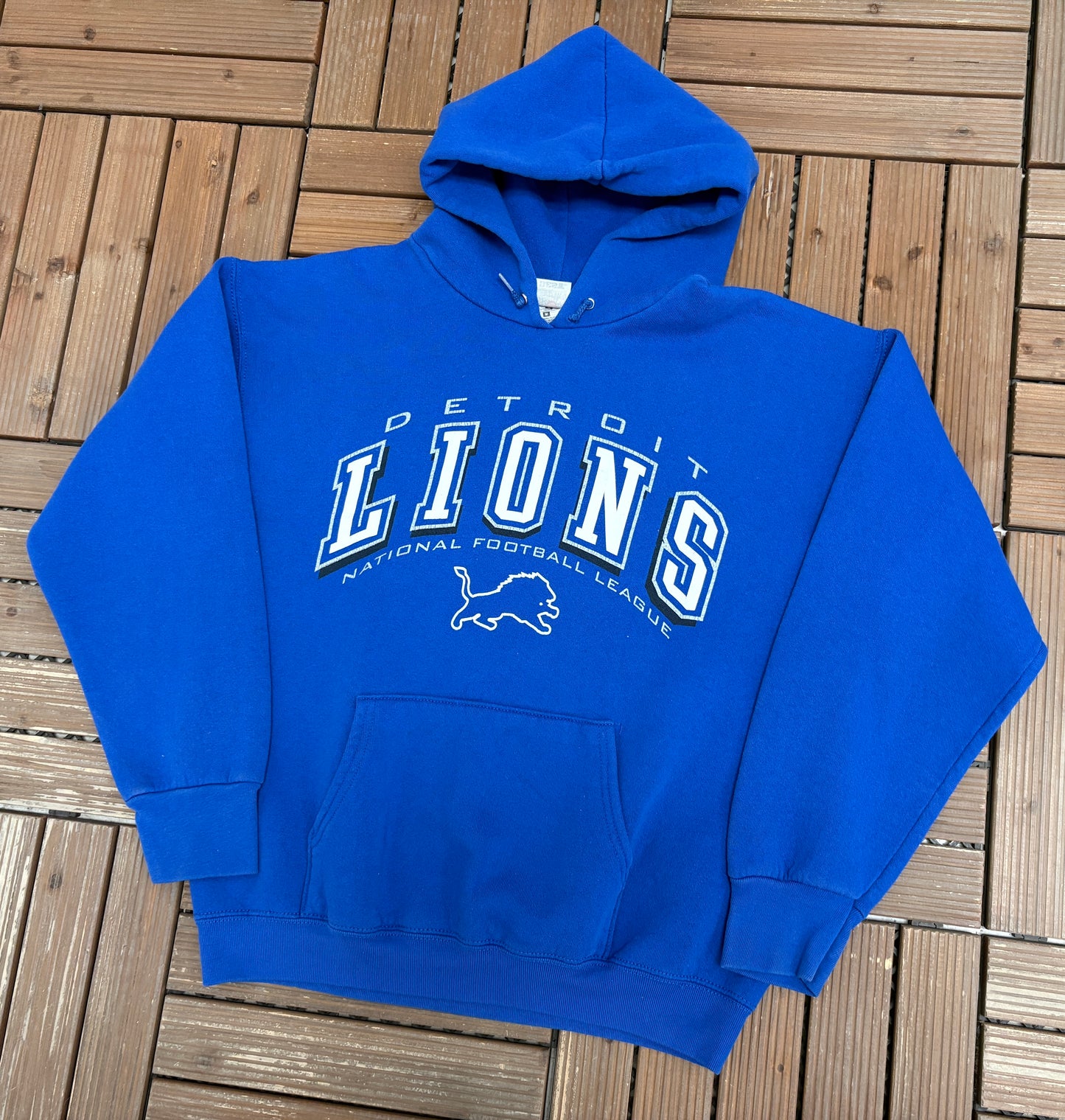 Detroit Lions Graphic Hoodie | Size Medium | Vintage 1990s NFL Football Blue Sweater |
