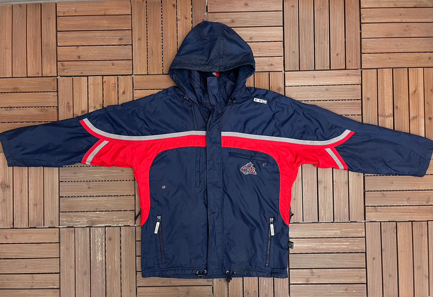 Columbus Blue Jackets Graphic Jacket | Size Medium | Vintage 2000s NHL Hockey Blue Jacket |