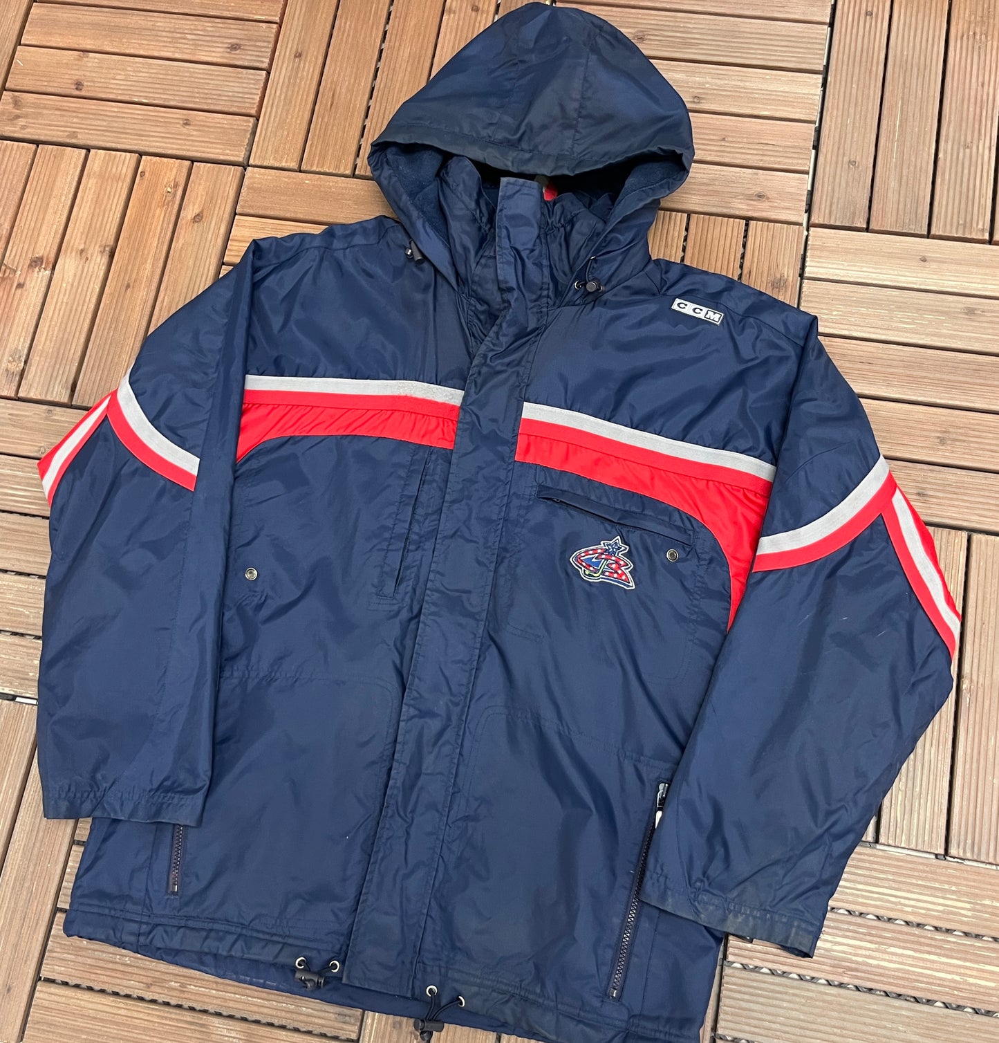 Columbus Blue Jackets Graphic Jacket | Size Medium | Vintage 2000s NHL Hockey Blue Jacket |