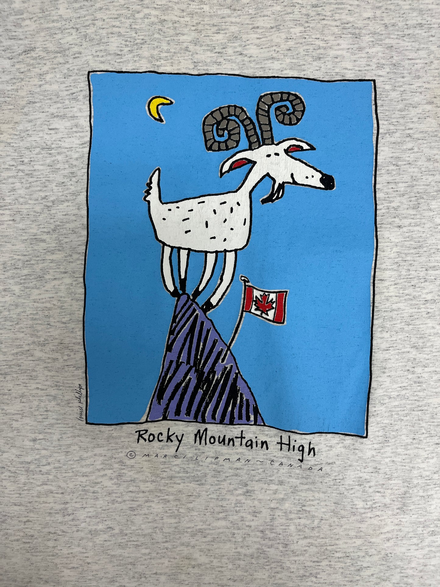 Rocky Mountain High Graphic Tee | Size Medium | Vintage 1990s Marci Lipman Grey T-Shirt |