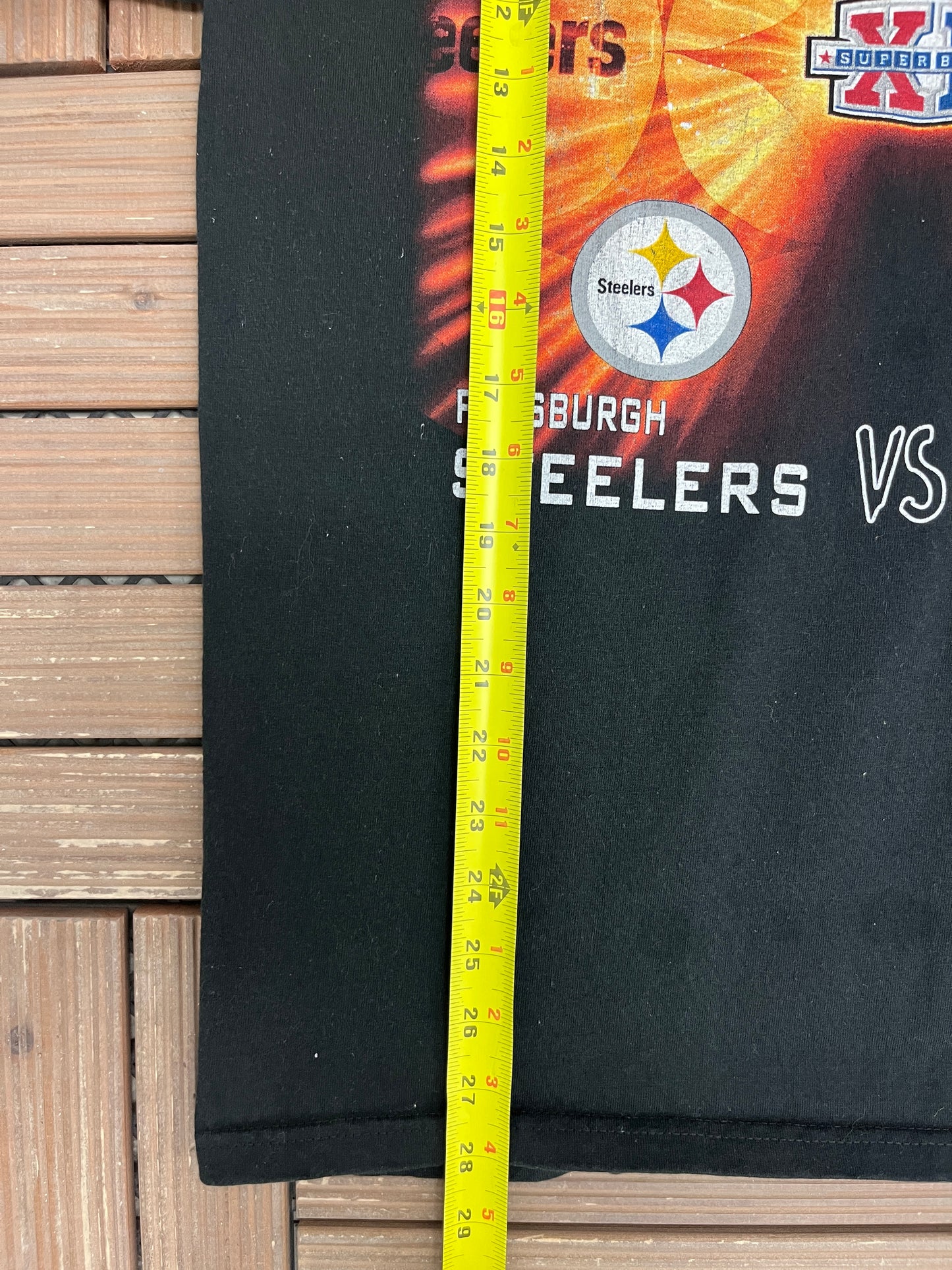Pittsburgh Steelers vs. Seattle Seahawks Super Bowl XL Graphic Tee | Size Large | Vintage 2000s NFL Football Black T-Shirt |