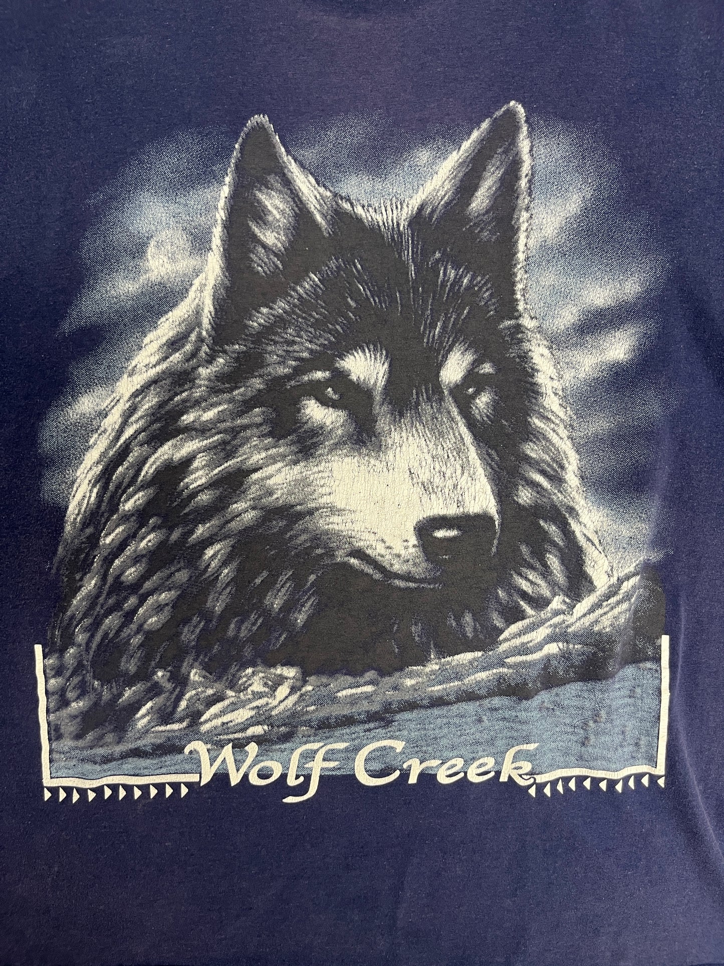 Wolf Creek Graphic Tee | Size Large | Vintage 1990s Scenic Blue T-Shirt |