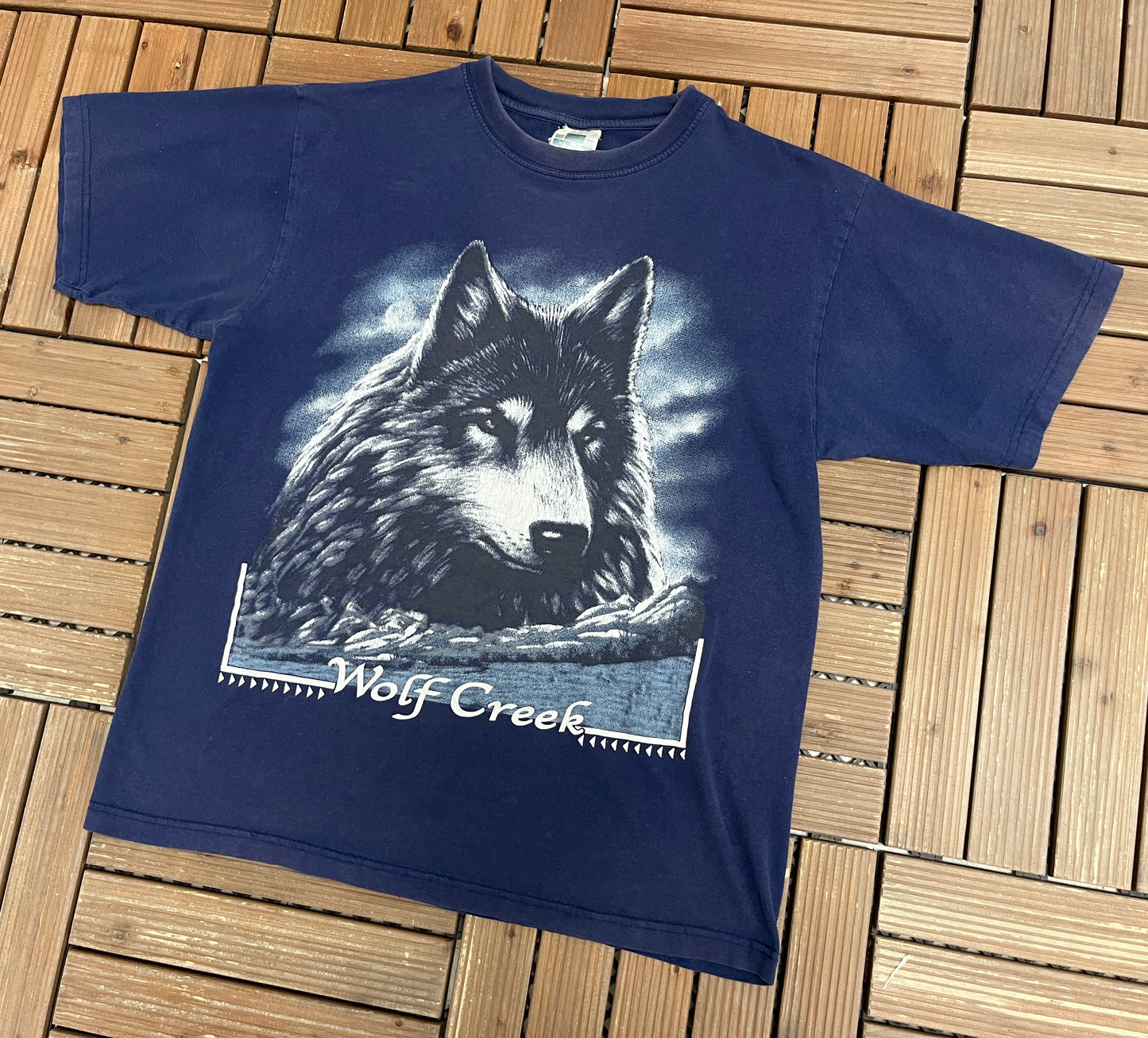 Wolf Creek Graphic Tee | Size Large | Vintage 1990s Scenic Blue T-Shirt |