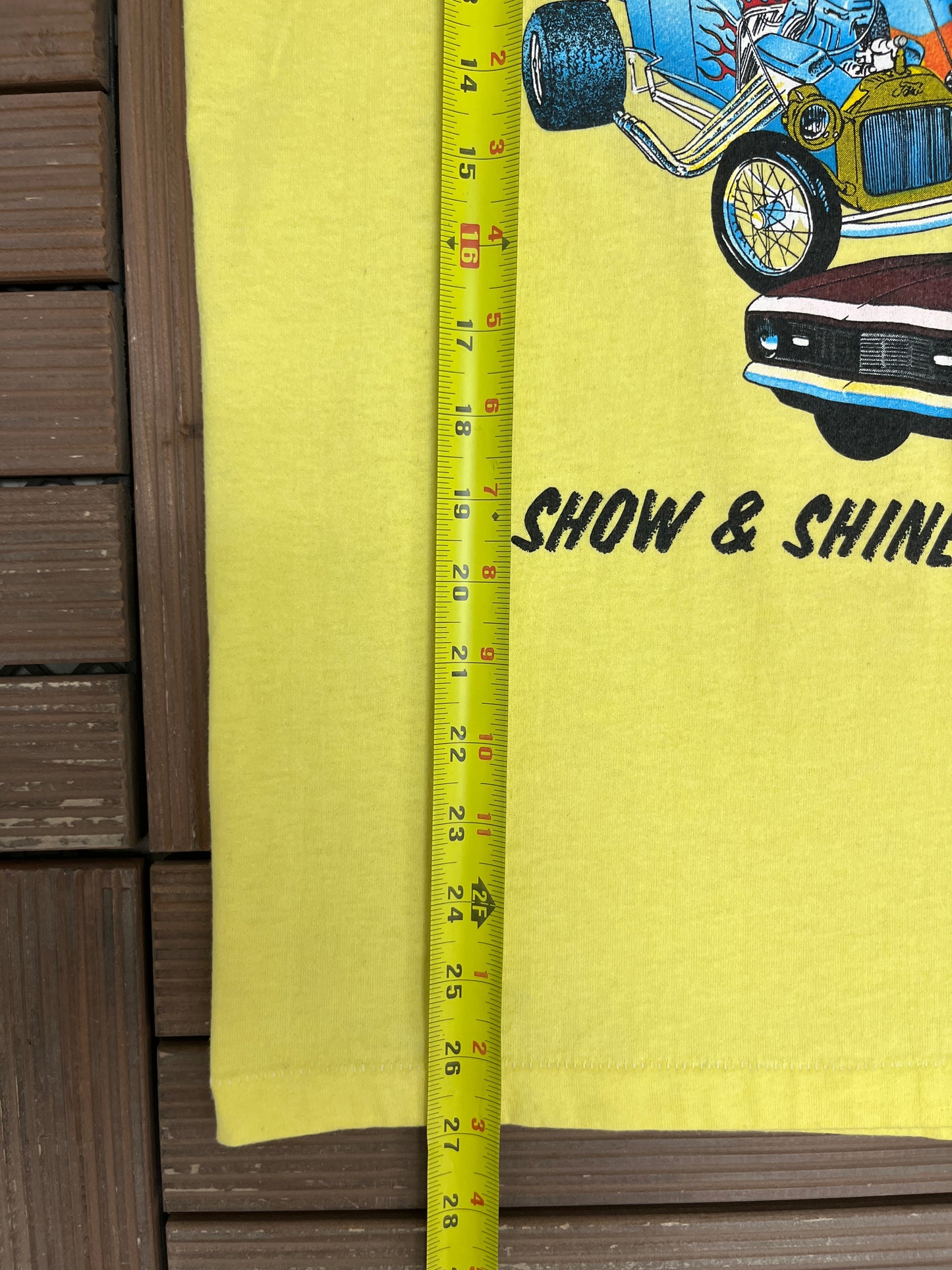 Rolling 50's Car Show & Shine Graphic Tee | Size Large | Vintage 1990s Car Show Yellow T-Shirt |