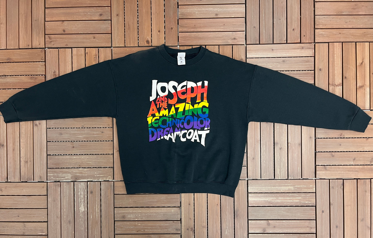 Joseph and the Amazing Technicolor Dreamcoat Graphic Crewneck | Size X-Large | Vintage 1990s Promotional Black Sweater |