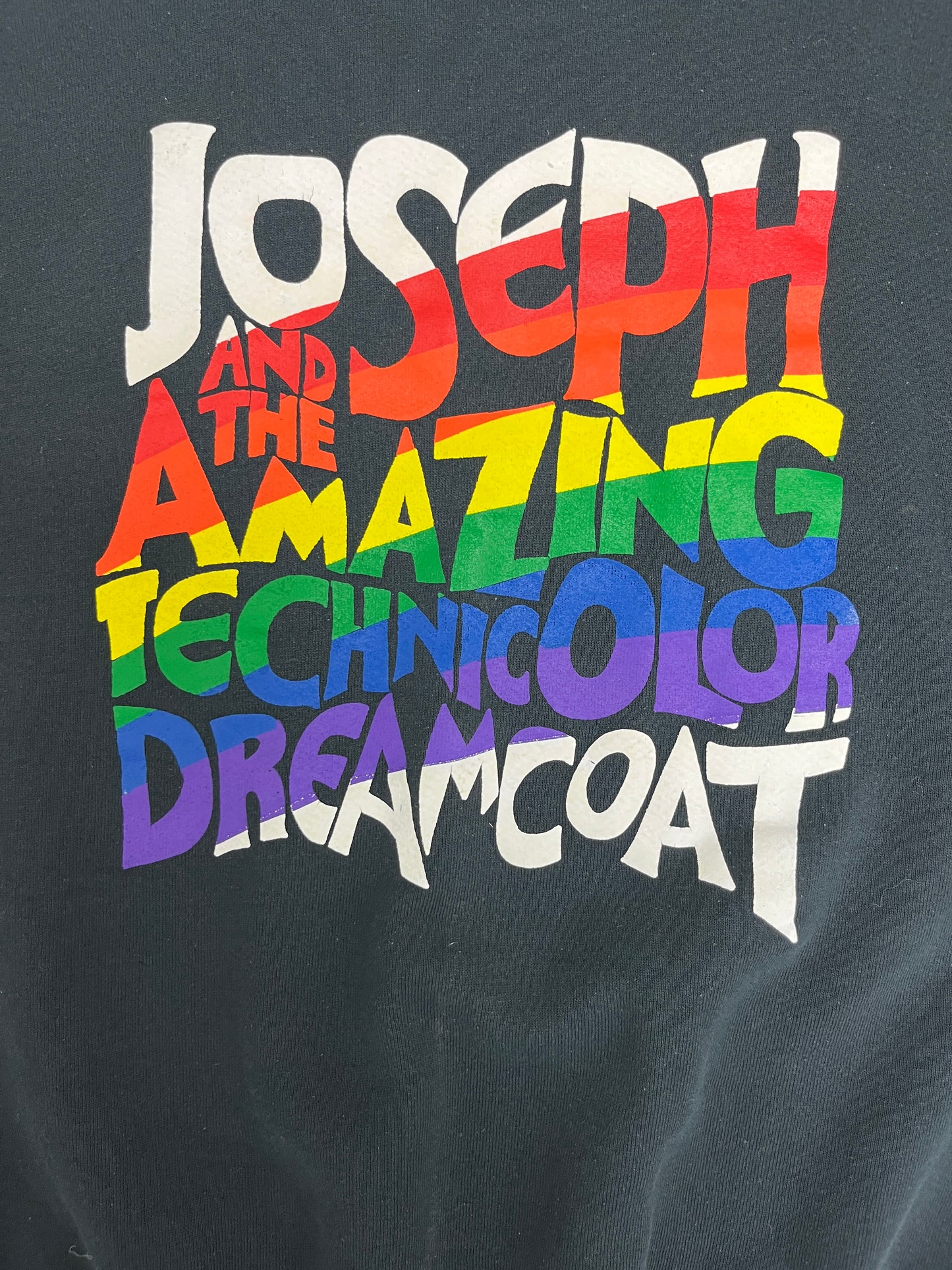 Joseph and the Amazing Technicolor Dreamcoat Graphic Crewneck | Size X-Large | Vintage 1990s Promotional Black Sweater |
