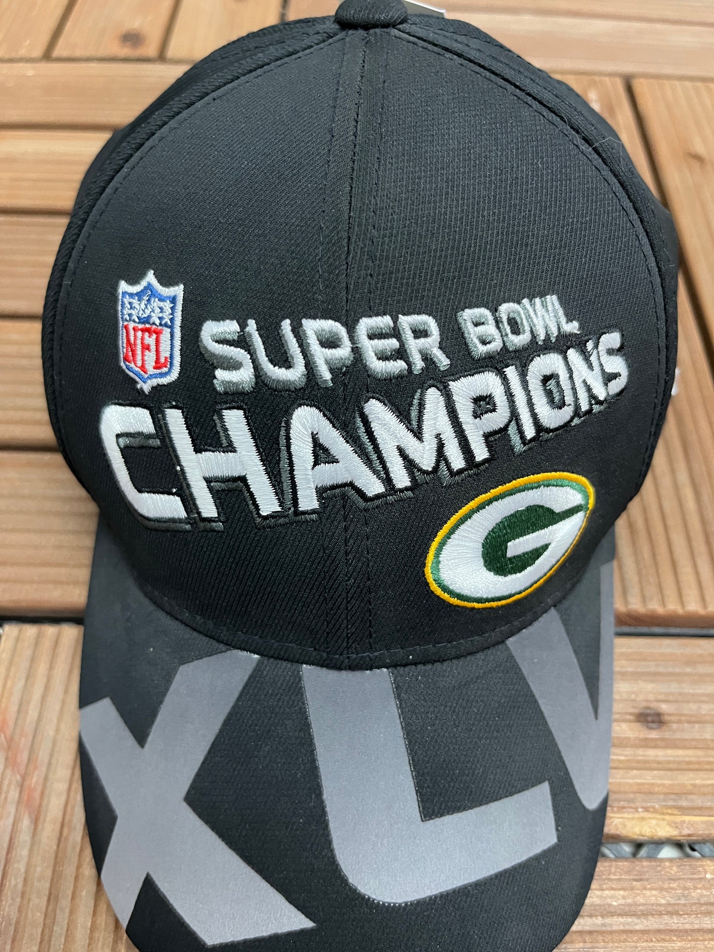 Green Bay Packers Super Bowl XLV Champions Graphic Hat | One Size | Vintage 2000s NFL Football Black Cap |