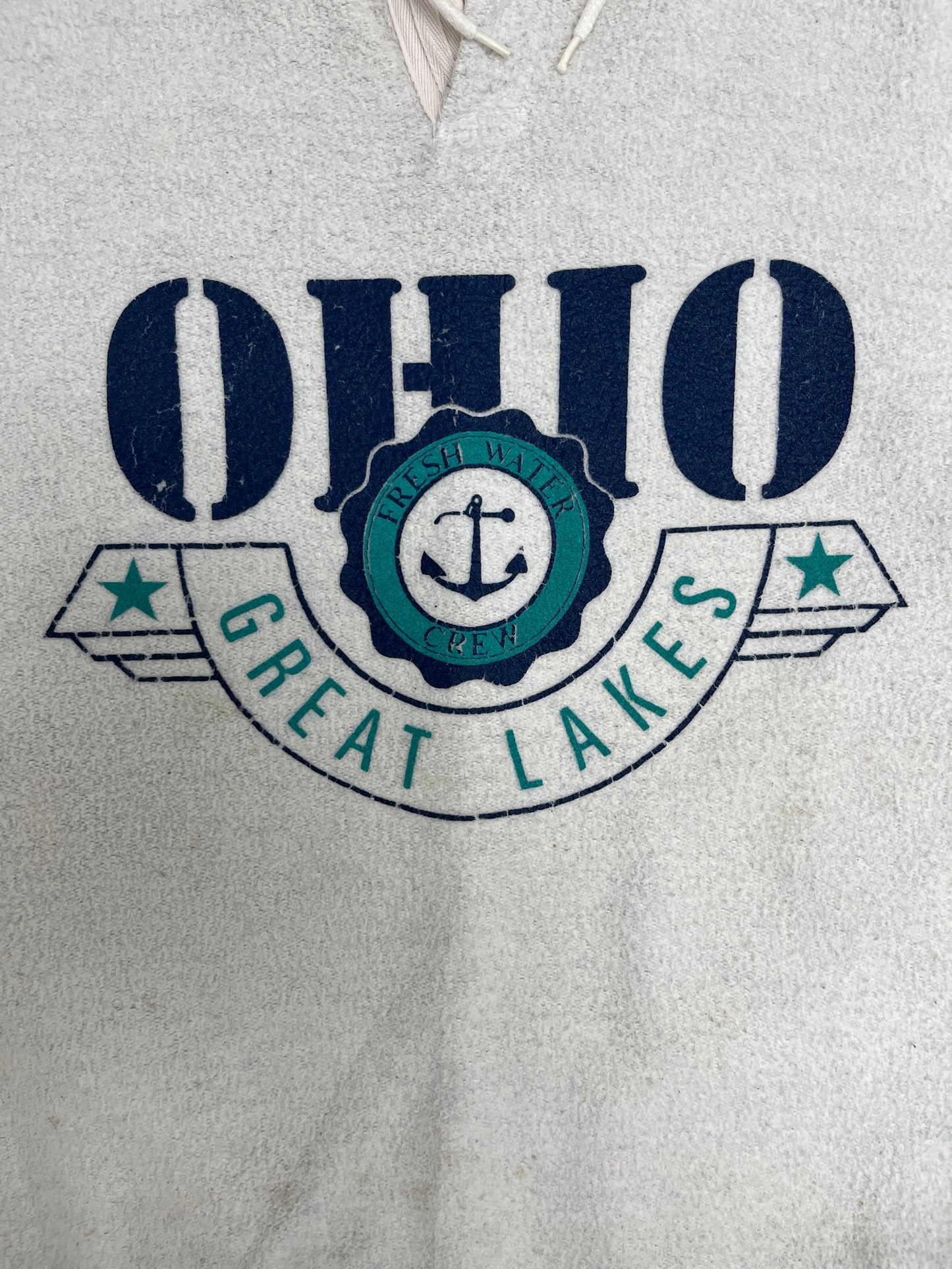Ohio Great Lakes Graphic Hoodie | Size Large | Vintage 1990s Grey Fleece Tourist Sweater |