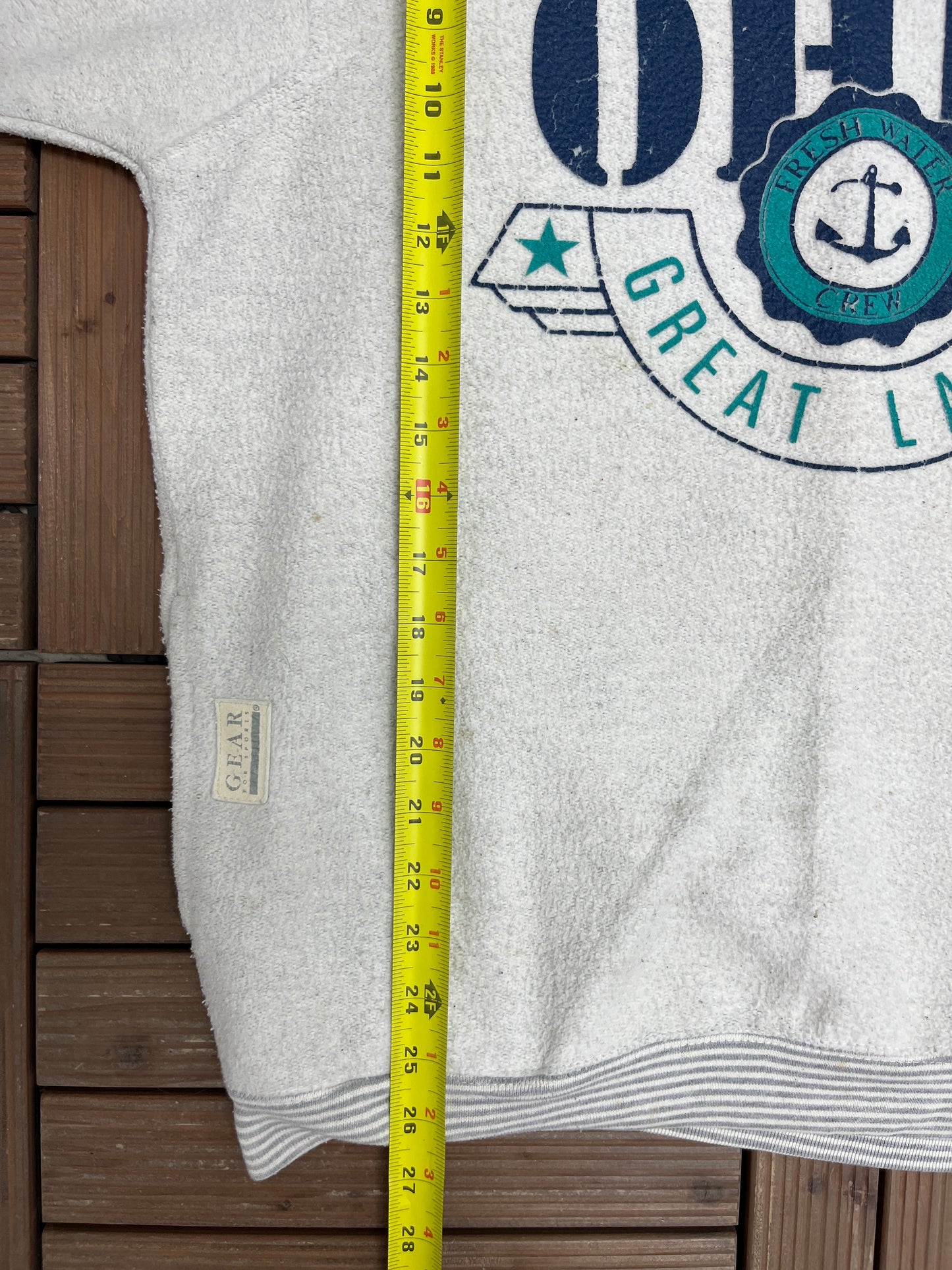 Ohio Great Lakes Graphic Hoodie | Size Large | Vintage 1990s Grey Fleece Tourist Sweater |