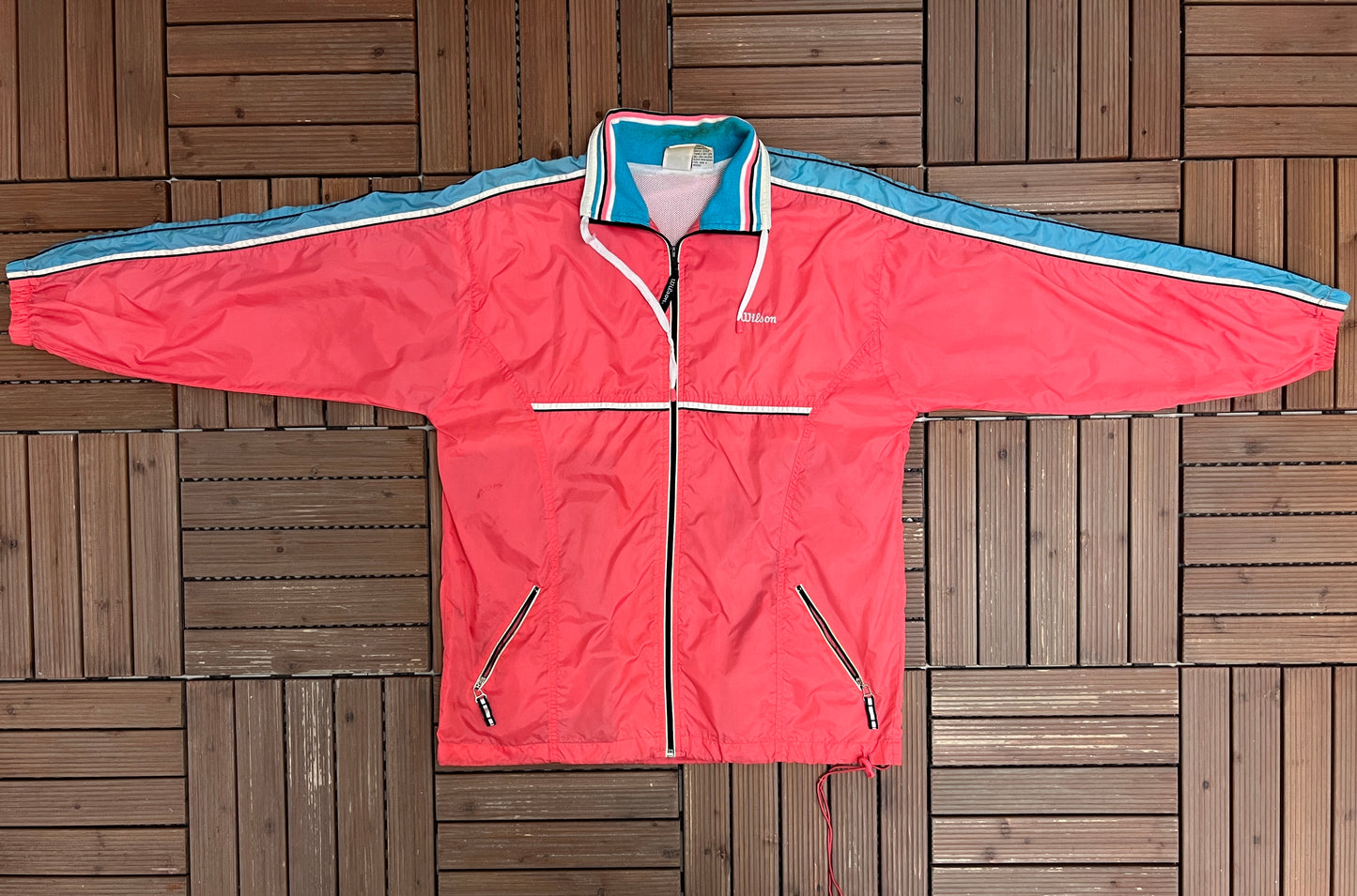 Wilson Embroidered Graphic Windbreaker Jacket | Size Medium | Vintage 2000s Branded Colourful Windbreaker |