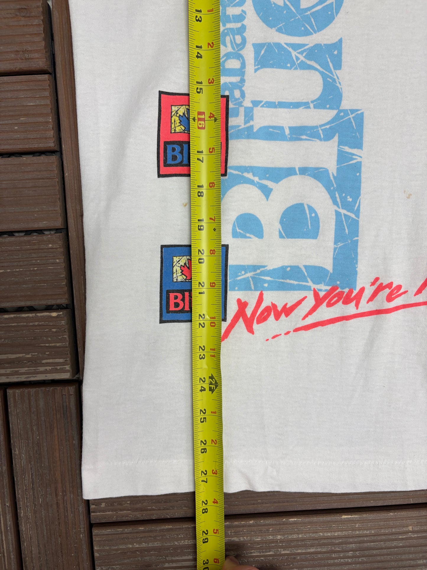 Labatt's Blue Now You're Laughing Graphic Tee | Size Large | Vintage 1990s Promotional White T-Shirt |